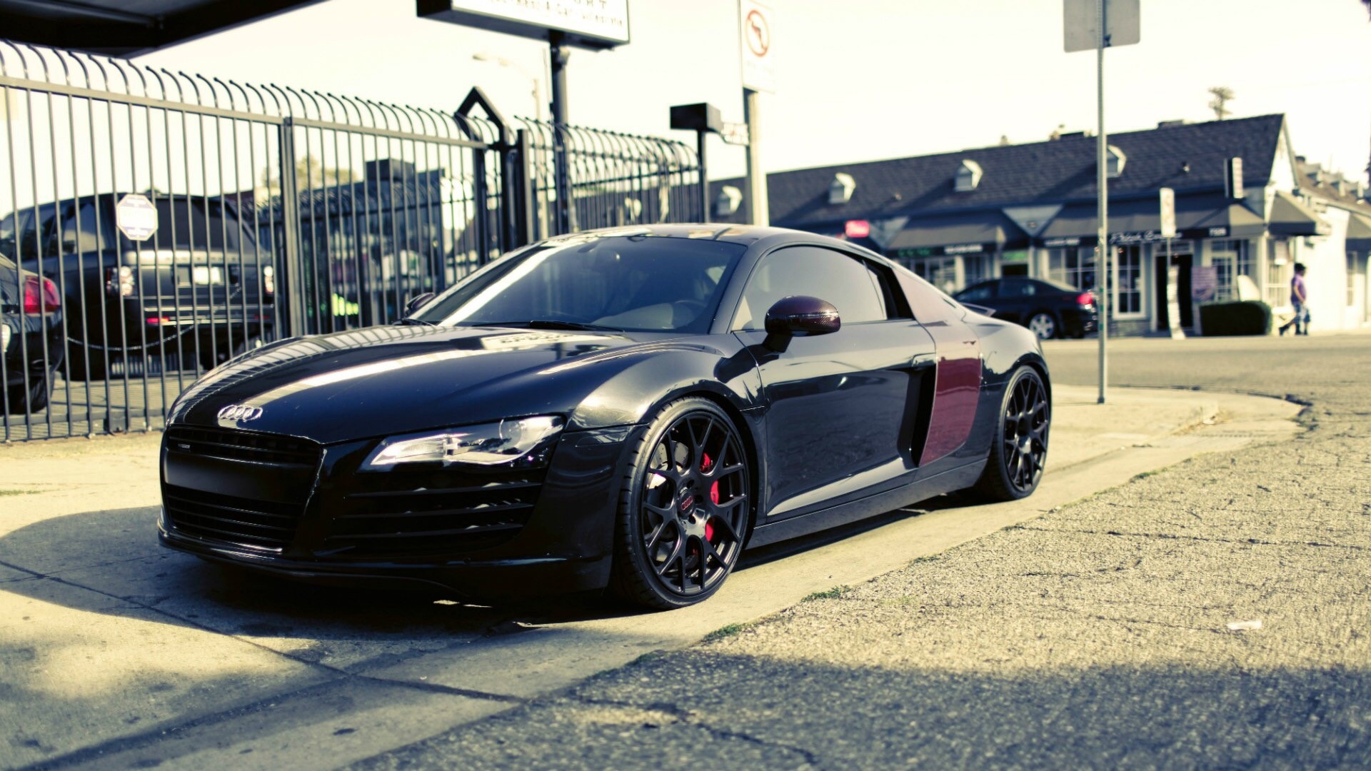 Black Audi R8 parked on a street HD Wallpaper