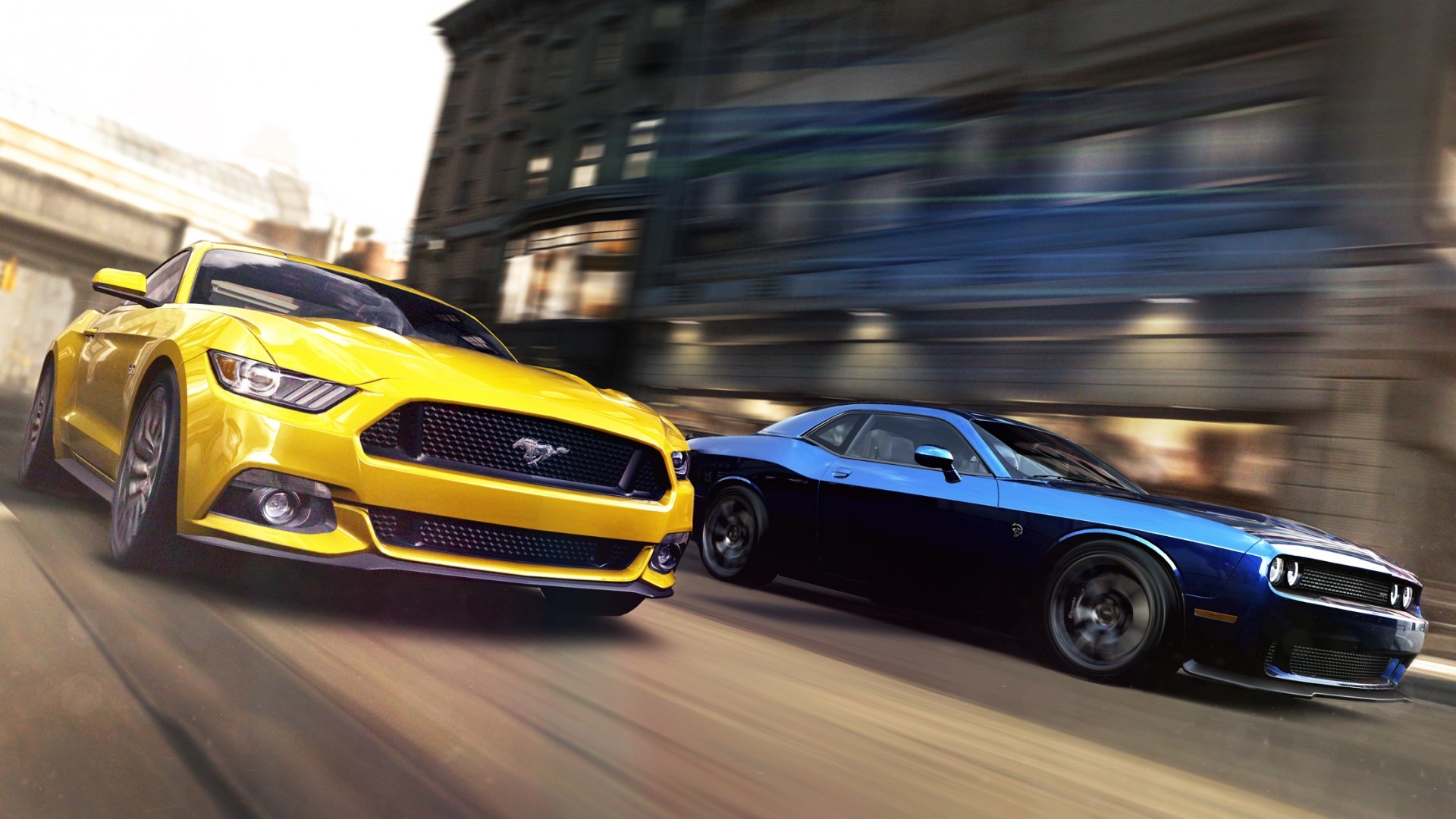 Ford Mustang and Dodge Challenger racing HD Wallpaper