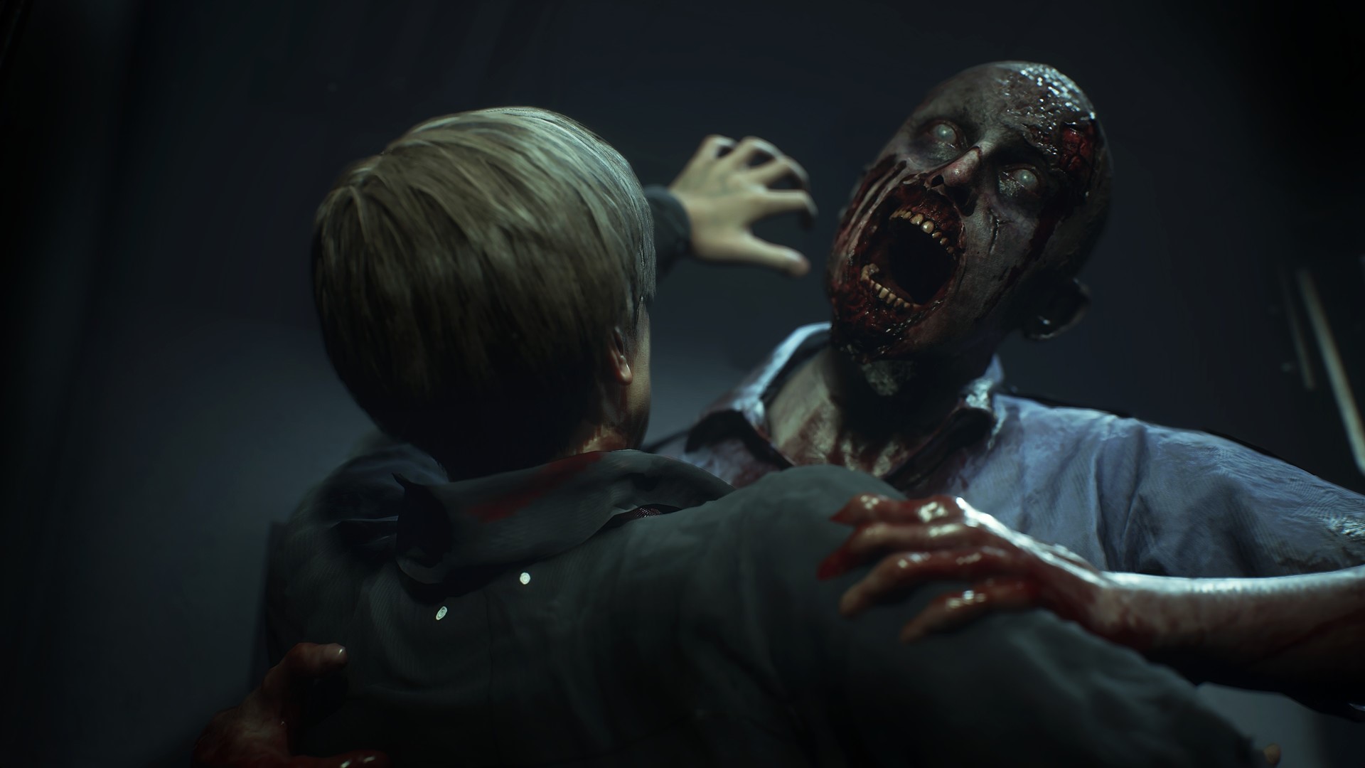 Leon S. Kennedy fighting a zombie in Resident Evil 2 HD Wallpaper