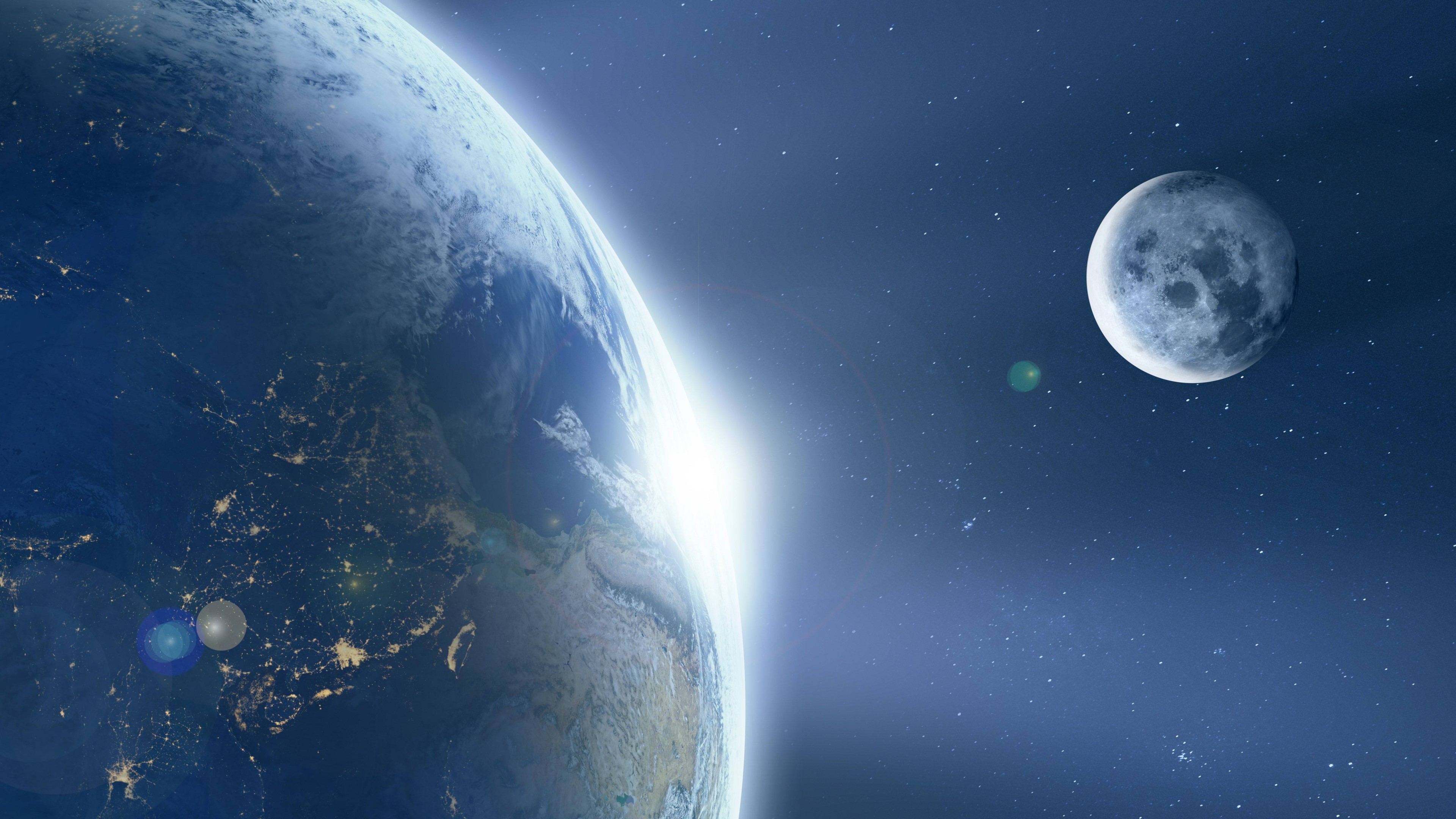 4K Earth and Moon in Space HD Wallpaper