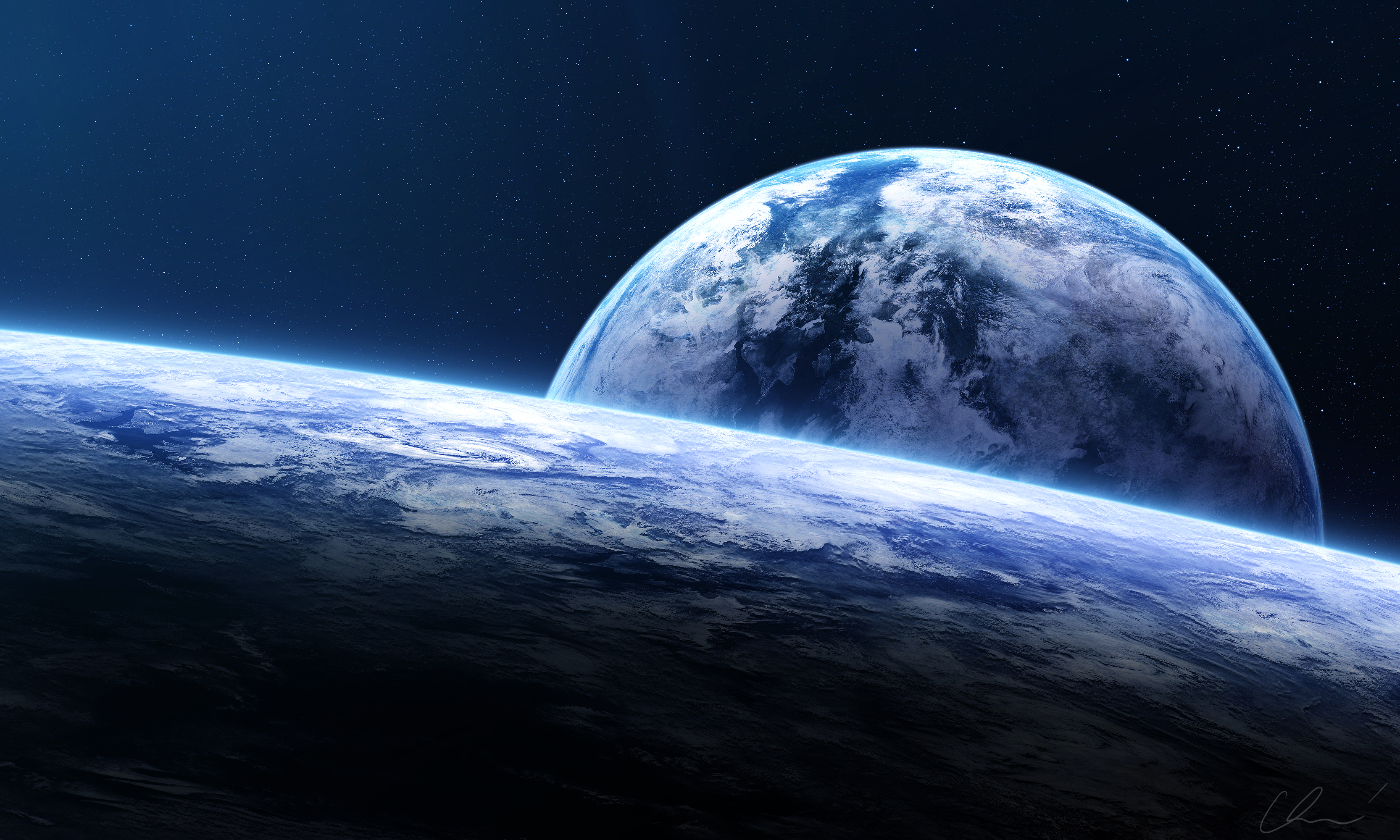 Two planets in space with stars HD Wallpaper