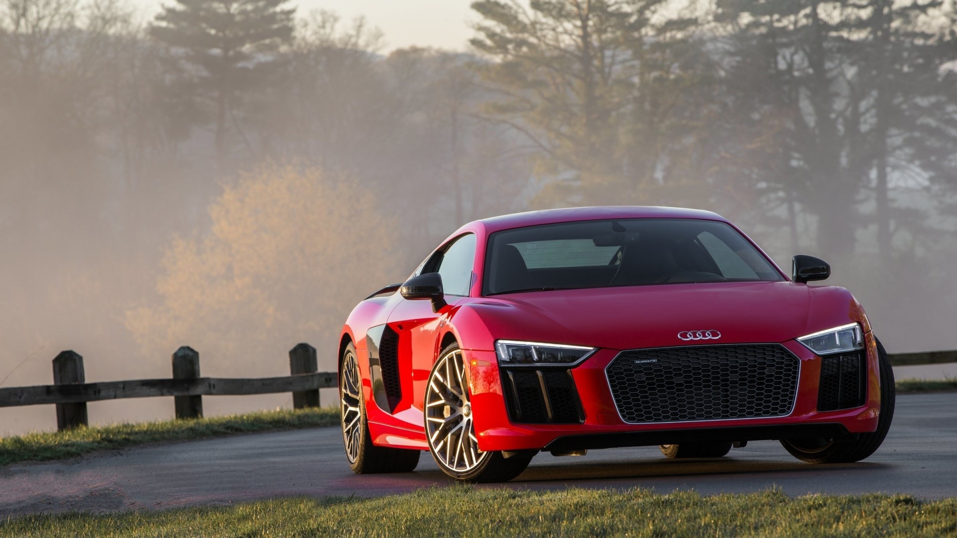 Red Audi R8 Supercar on a Road HD Wallpaper
