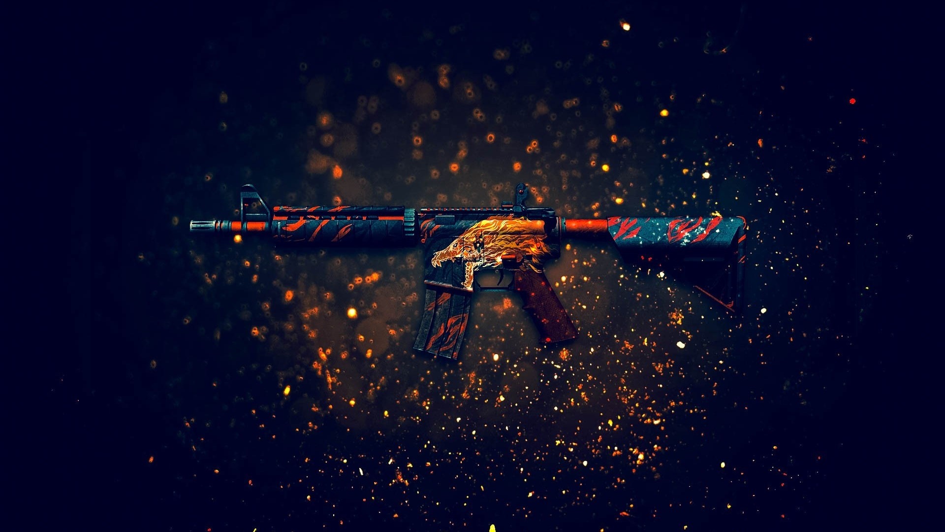 Assault rifle with tiger stripe and lion skin HD Wallpaper
