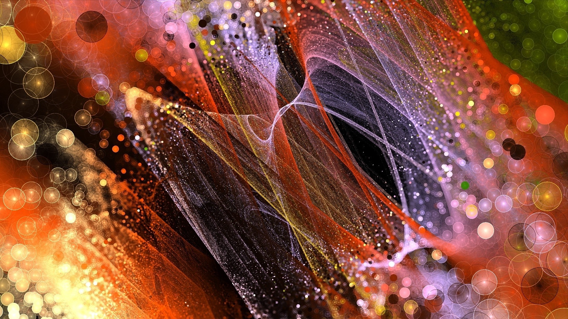 Abstract fractal art with swirling lights and bokeh HD Wallpaper
