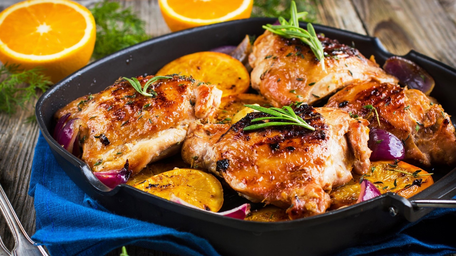 Baked Chicken with Oranges and Red Onion HD Wallpaper
