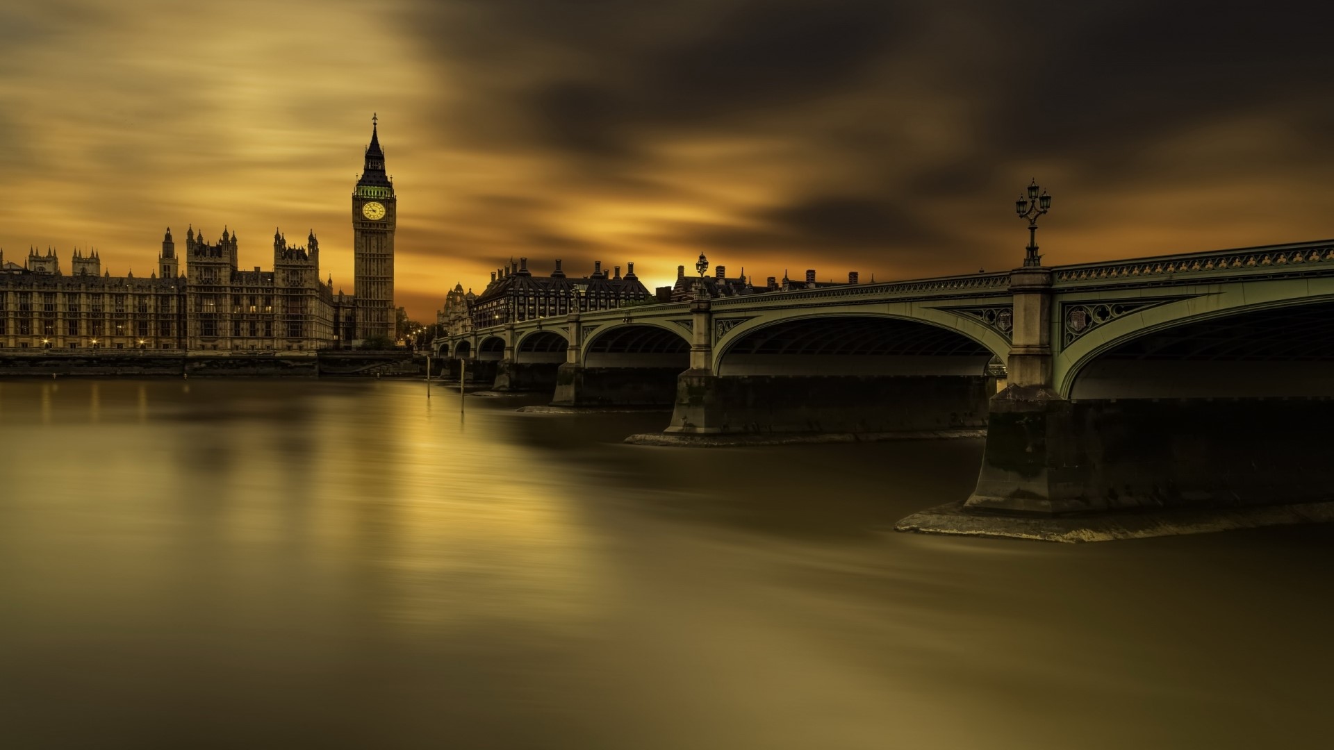 Westminster Bridge and Big Ben at sunset HD Wallpaper