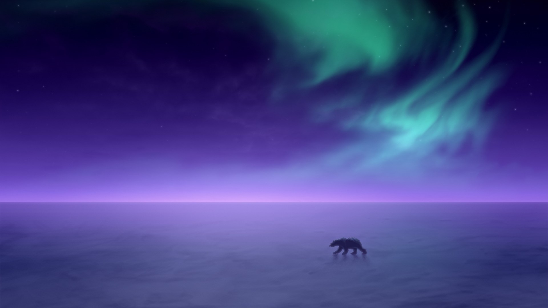 Polar Bear Under Aurora Borealis HD Wallpaper