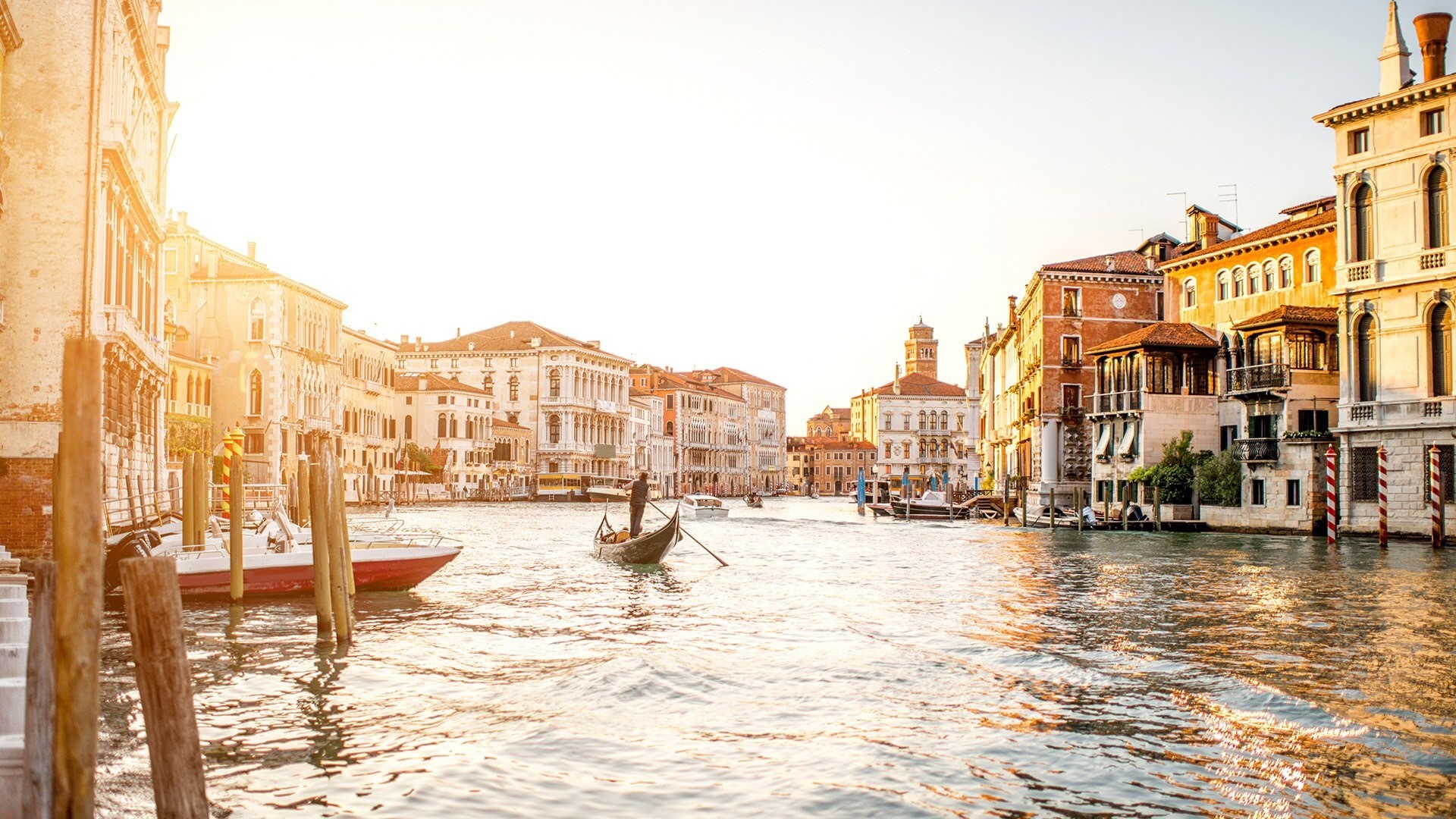 Venice Canal with Gondola and Buildings HD Wallpaper