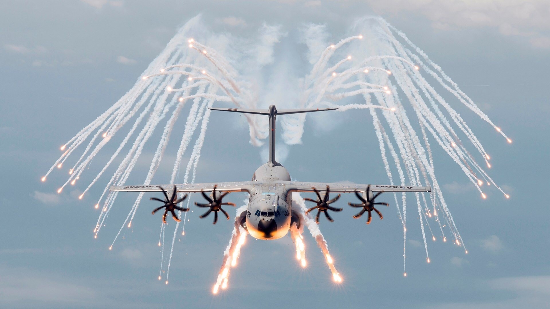 Airbus A400M Aircraft Deploying Flares HD Wallpaper