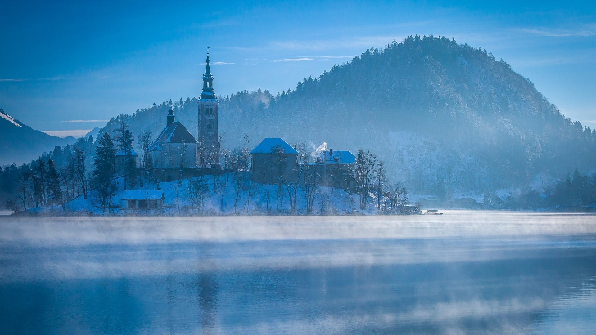 Church on Bled Island, Slovenia in Winter HD Wallpaper
