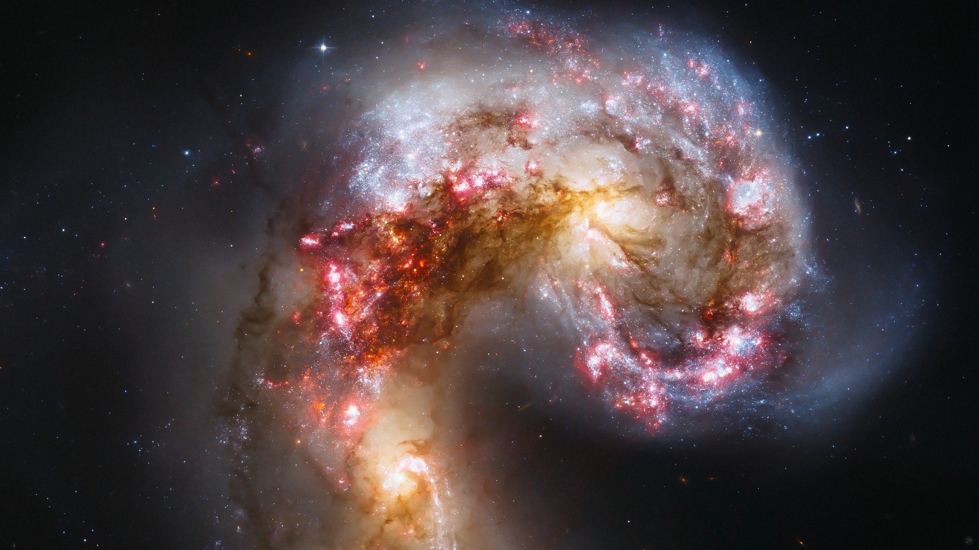 Interacting Galaxies in Deep Space HD Wallpaper