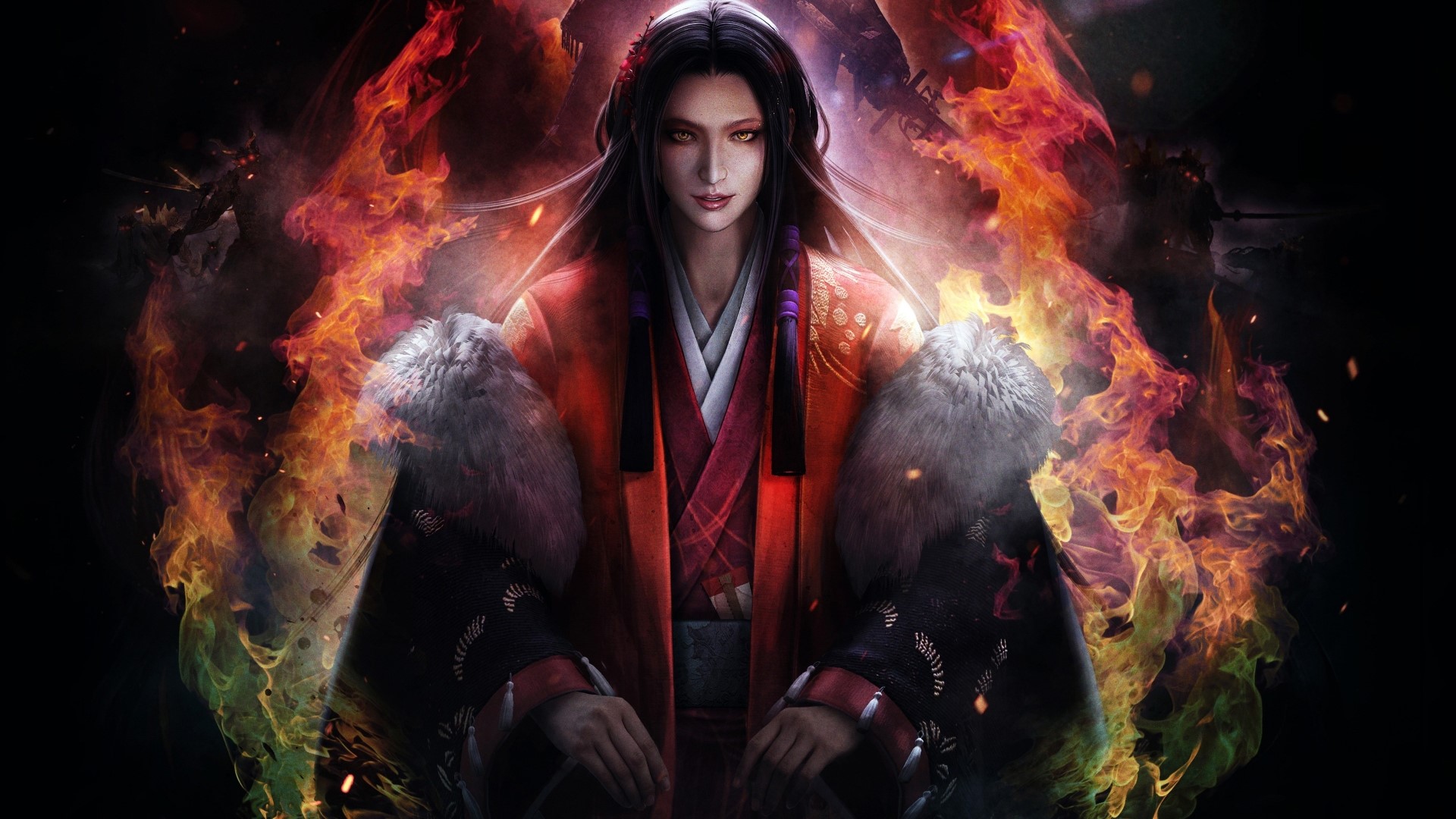 Nioh character with flames HD Wallpaper