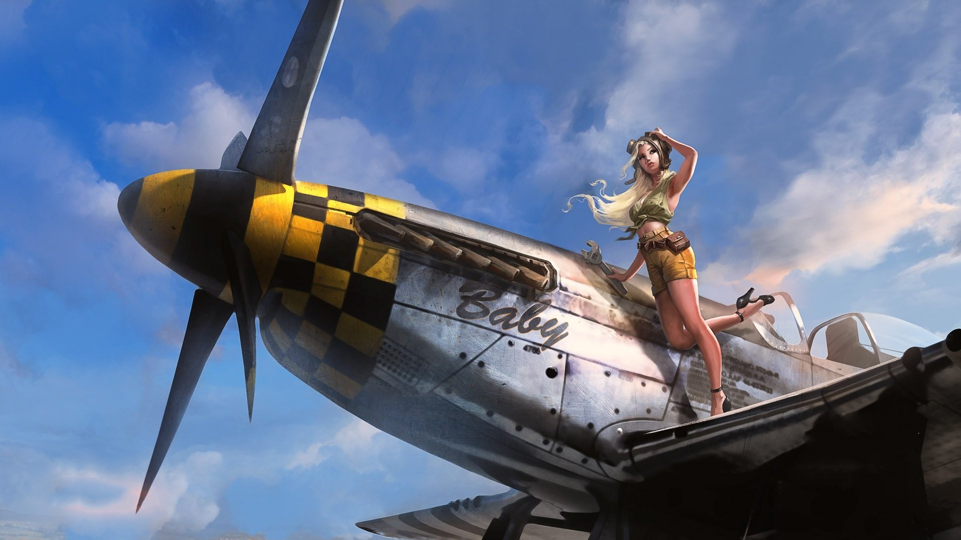 Girl on a War Thunder airplane HD Wallpaper