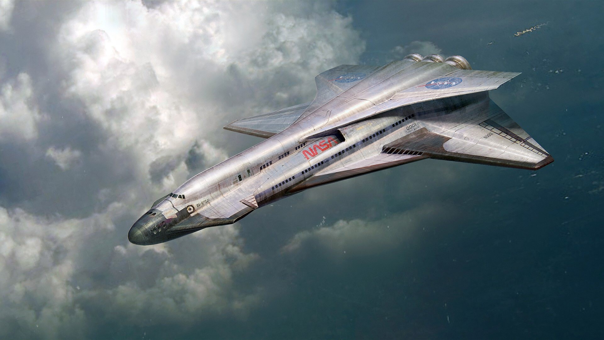 NASA Space Shuttle Concept in Clouds HD Wallpaper