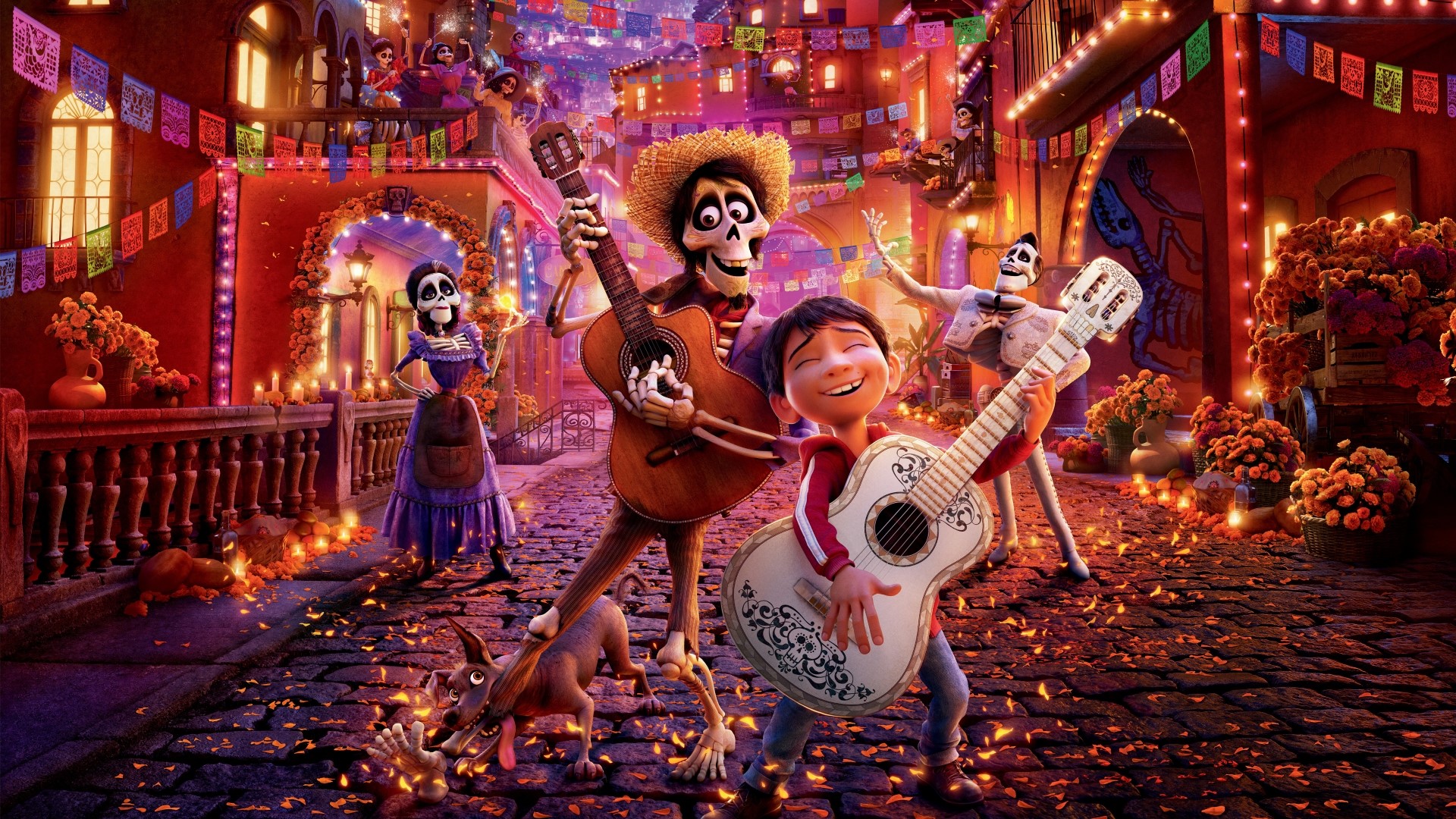 Miguel and Hector from Coco playing guitars HD Wallpaper