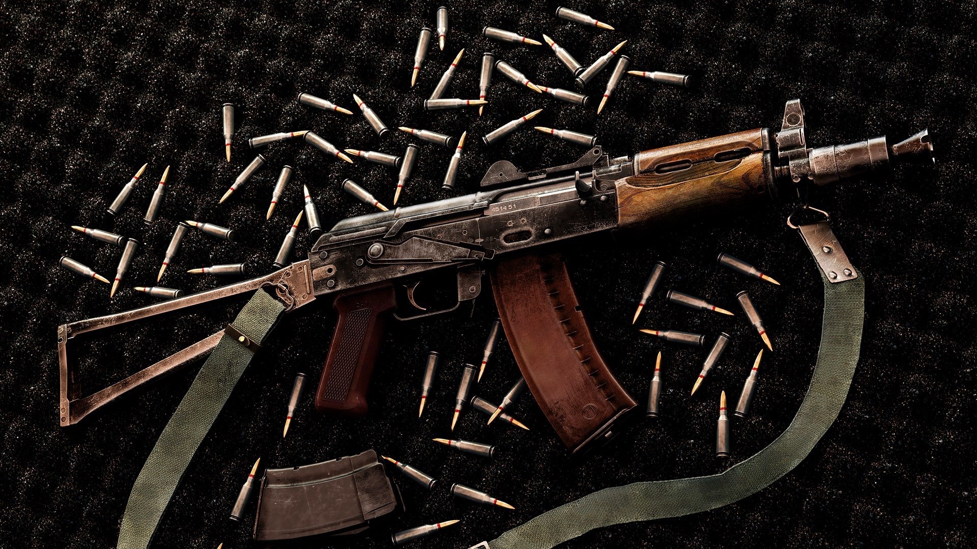 AKS 74U rifle with ammunition HD Wallpaper
