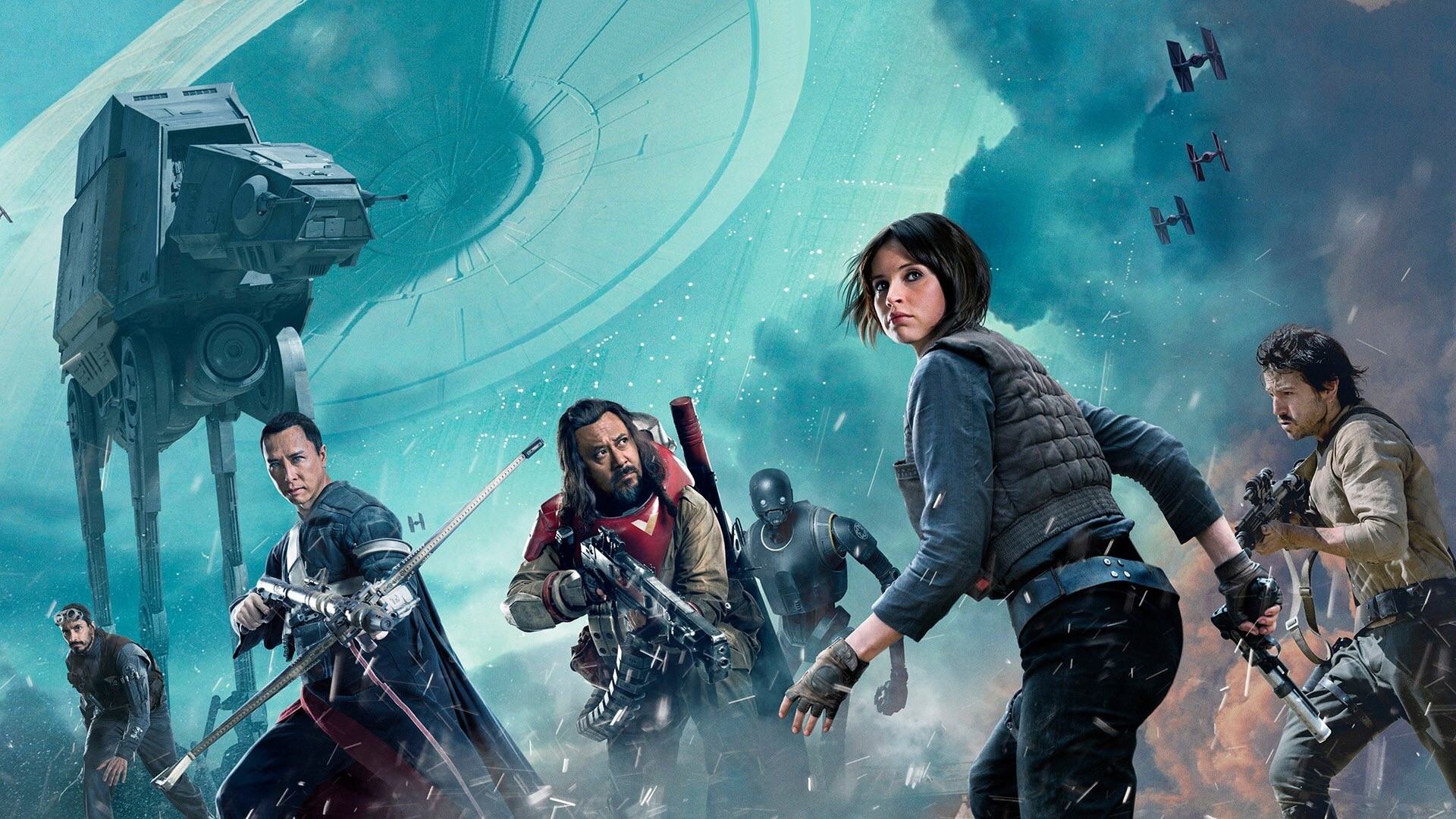 Rogue One: A Star Wars Story characters and AT-ST walker HD Wallpaper