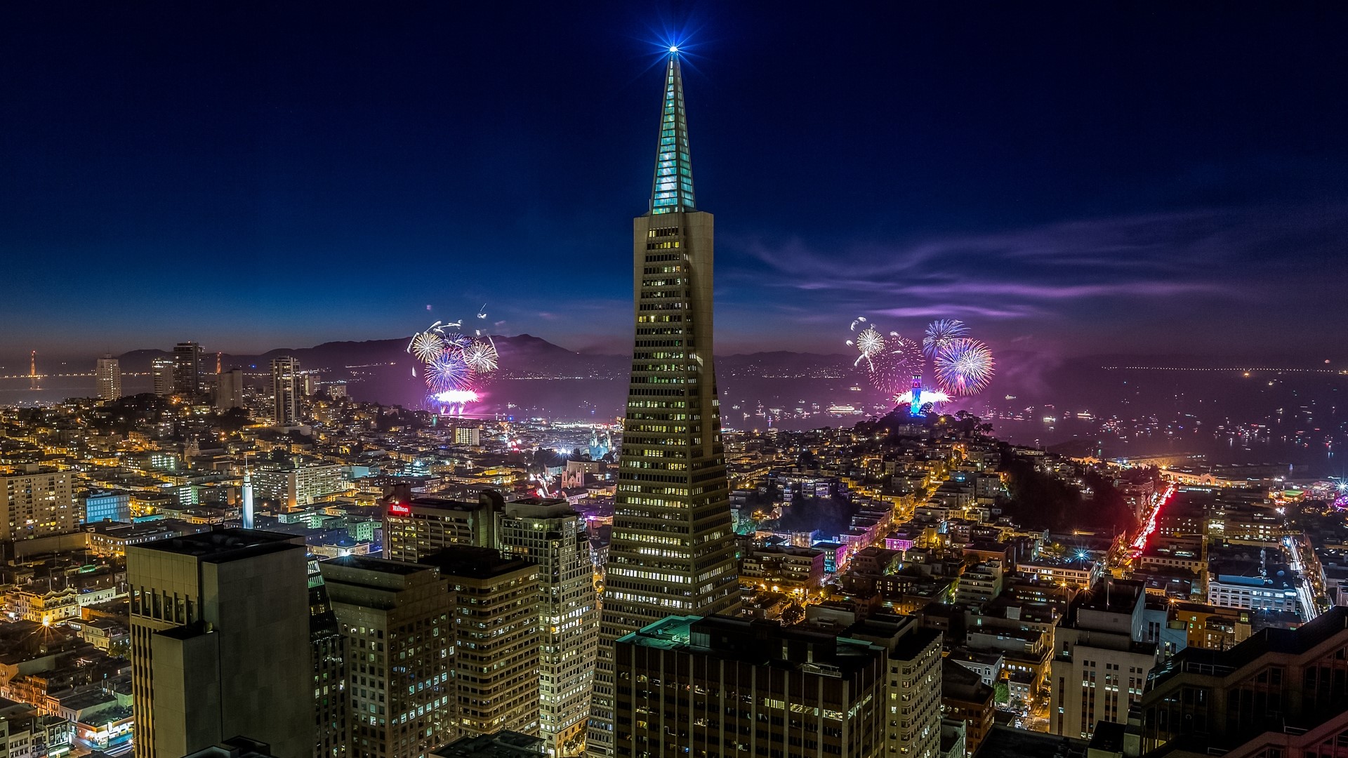 San Francisco Skyline with Fireworks HD Wallpaper