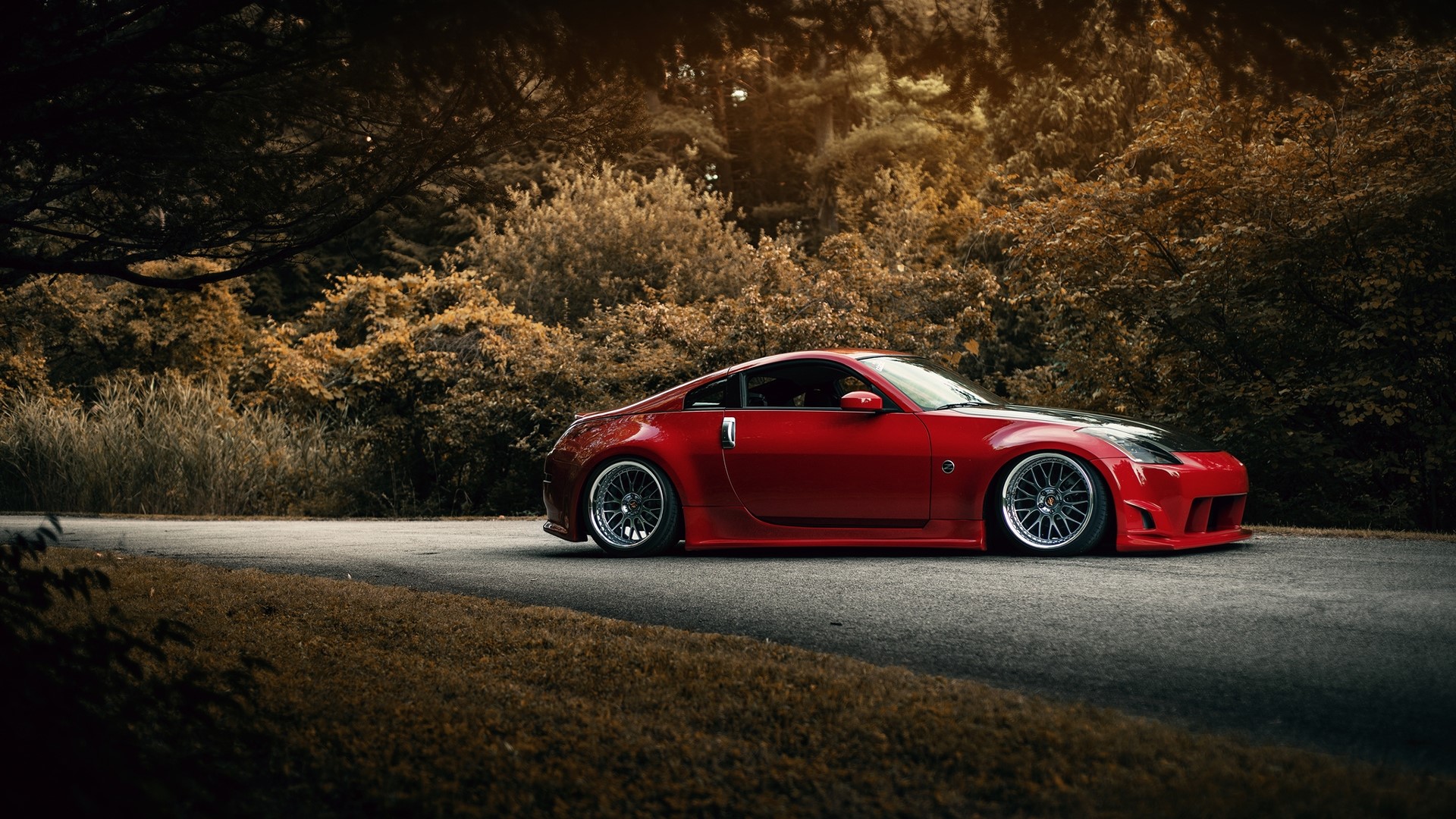 Red Nissan 350Z on a Road HD Wallpaper