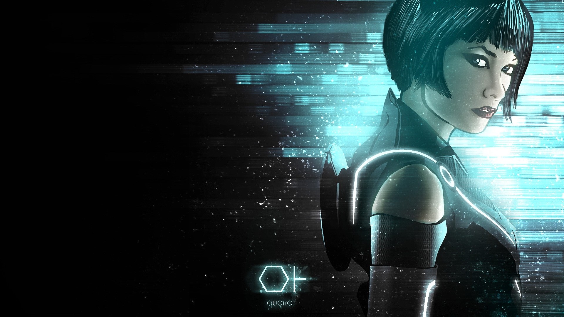 Woman in Tron-like suit with glowing lines HD Wallpaper