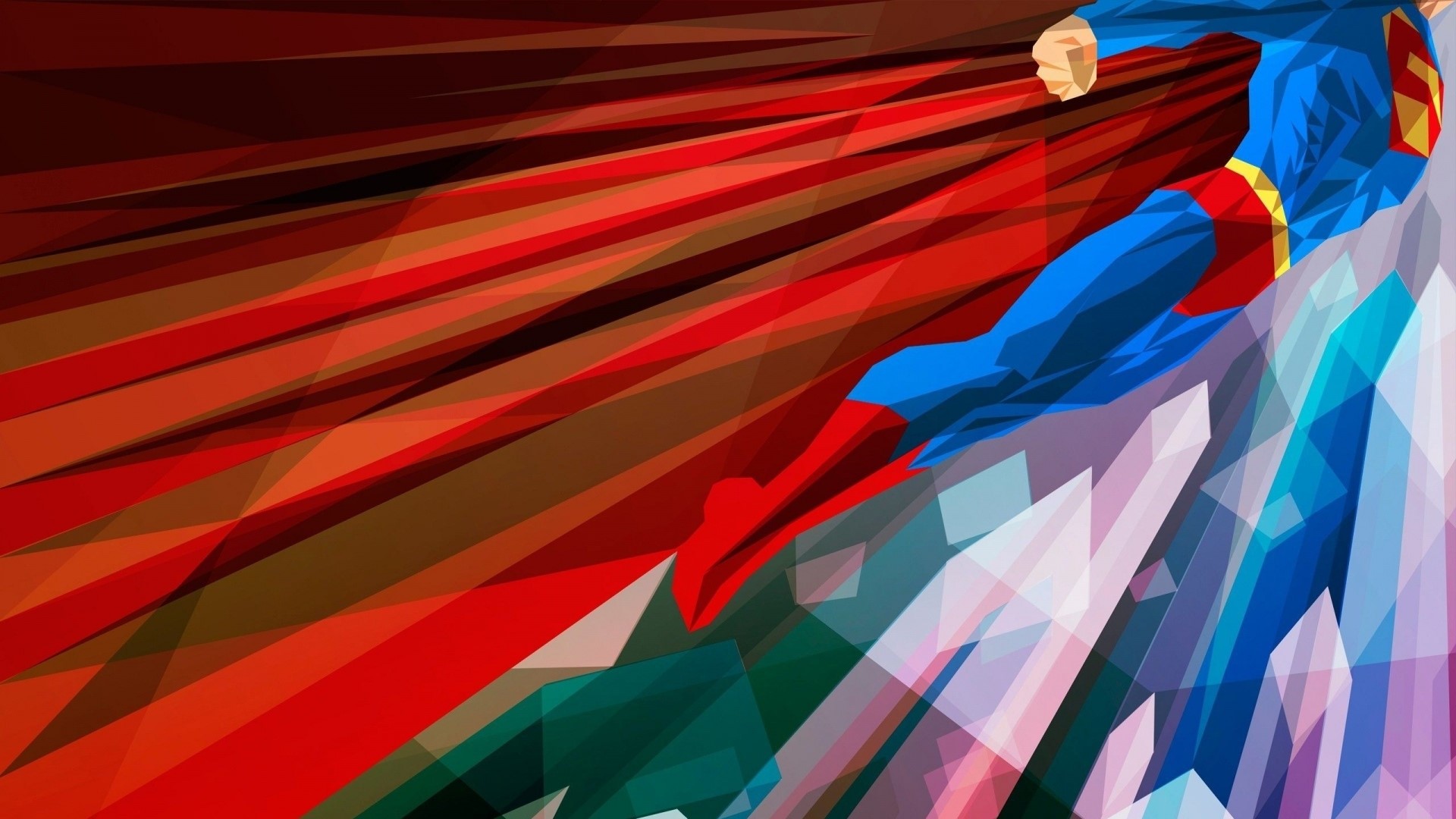 Superman flying with abstract red and blue background HD Wallpaper