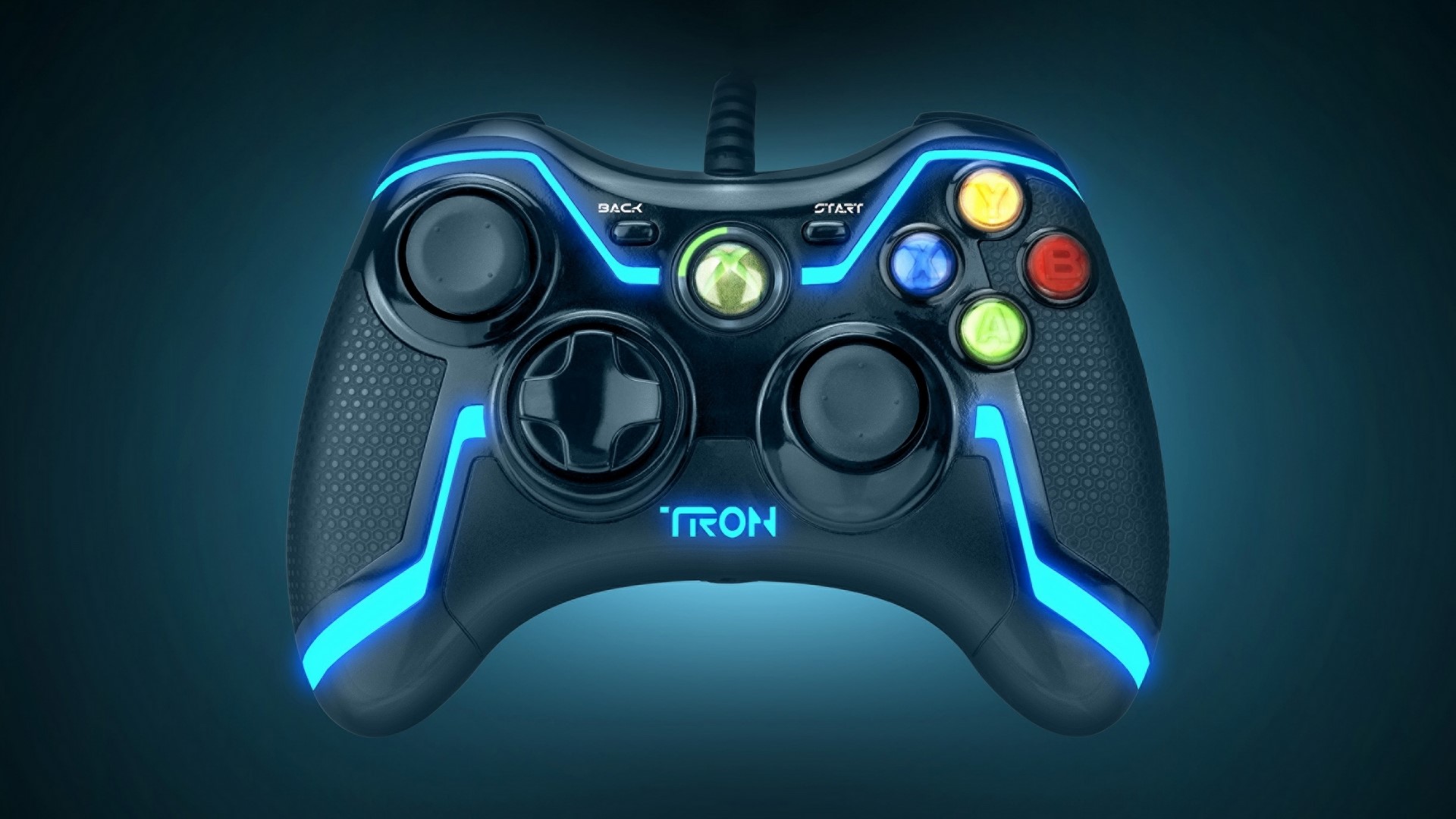 Tron video game controller with blue lights HD Wallpaper