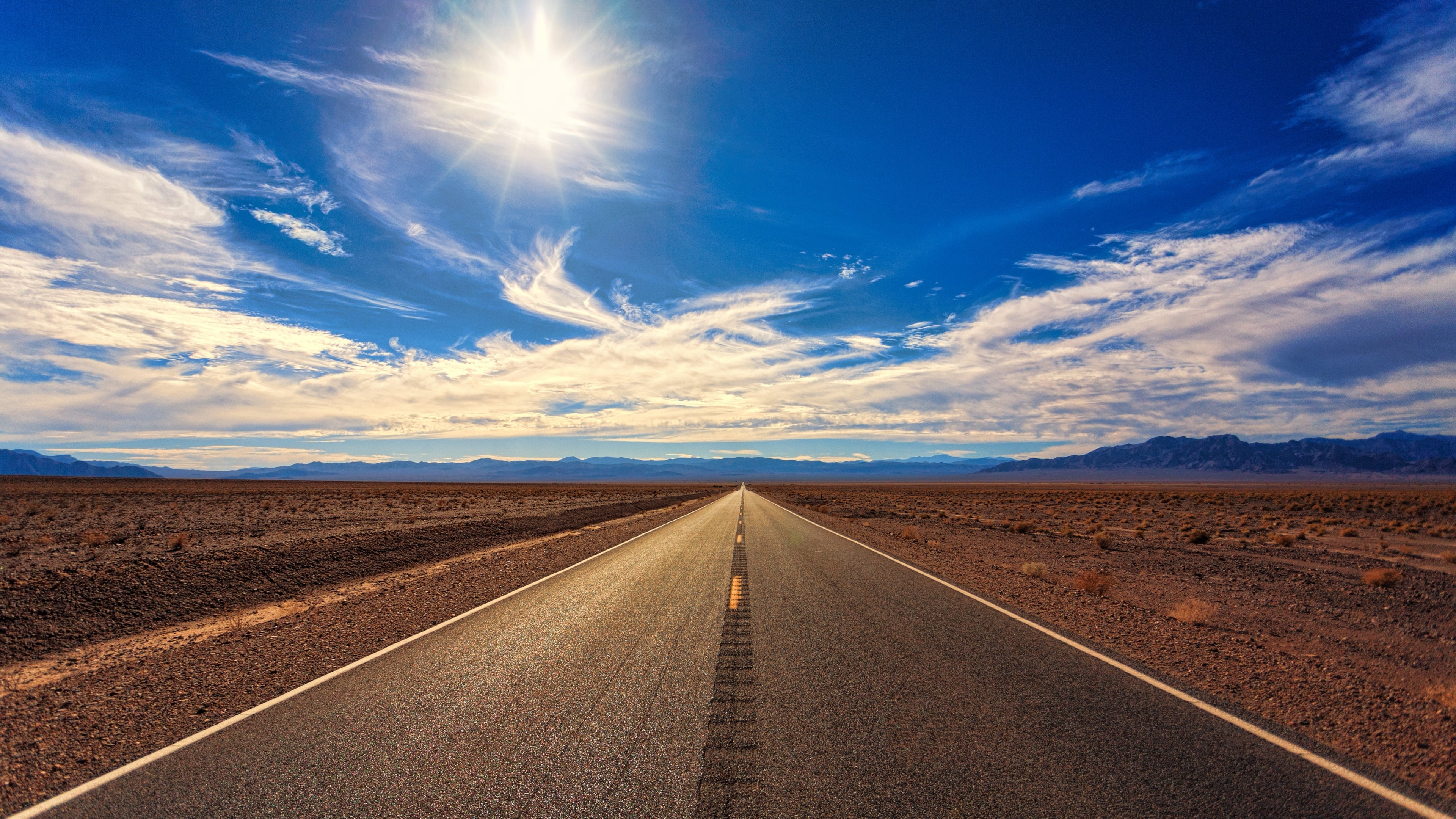 4K Road in Desert Landscape HD Wallpaper