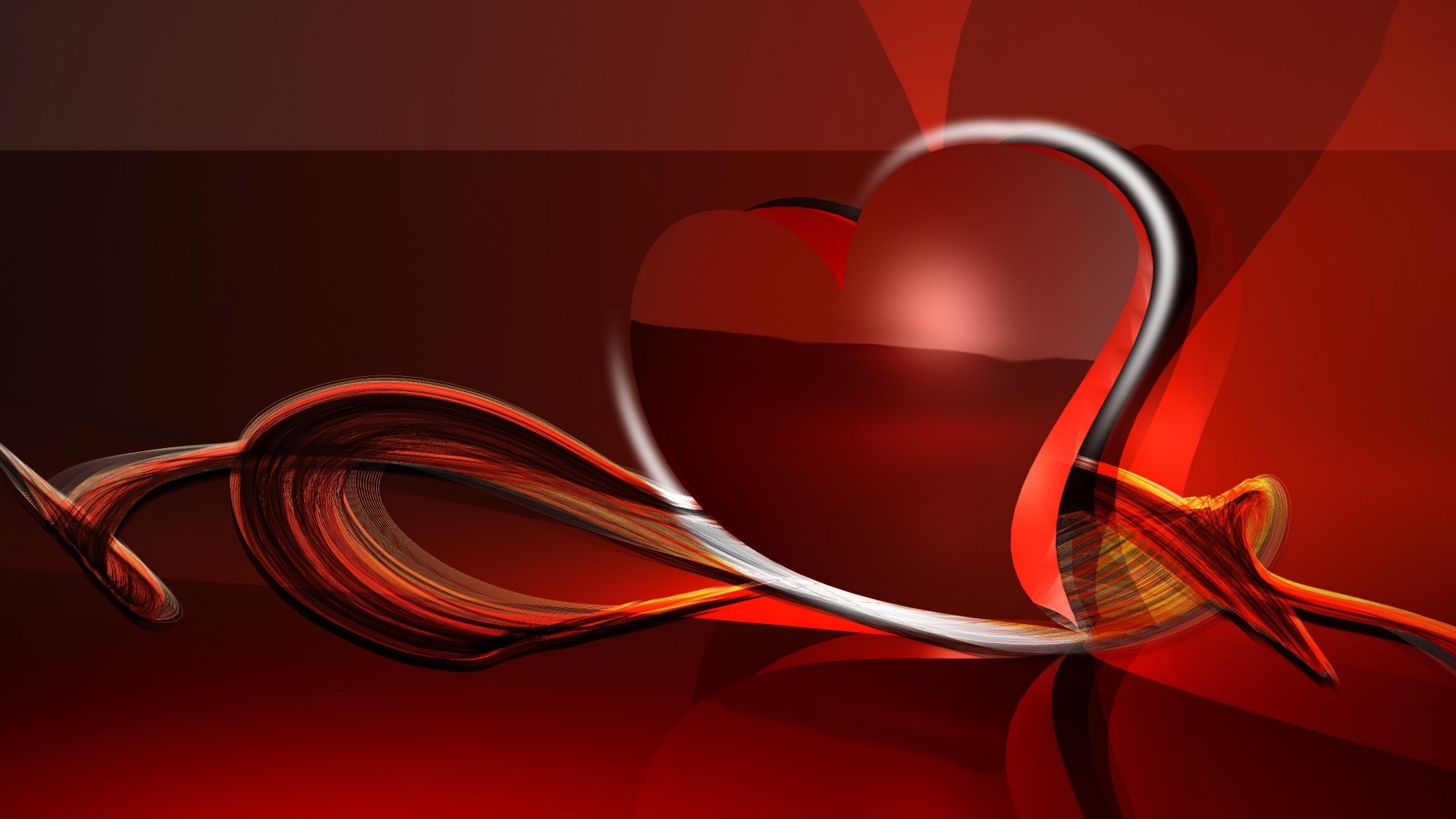 Abstract Red Heart with Swirling Ribbons HD Wallpaper