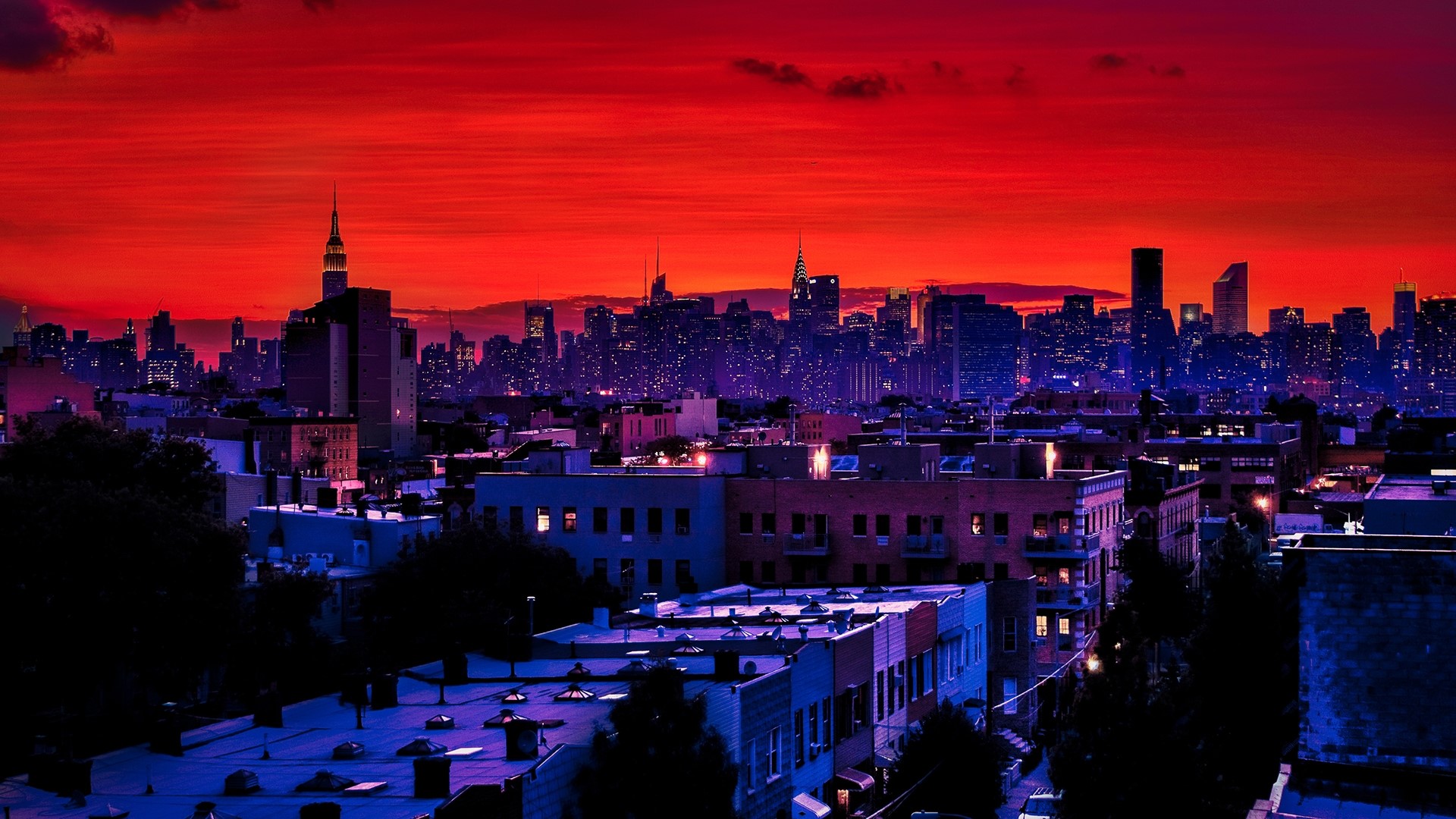 New York City Skyline at Sunset HD Wallpaper