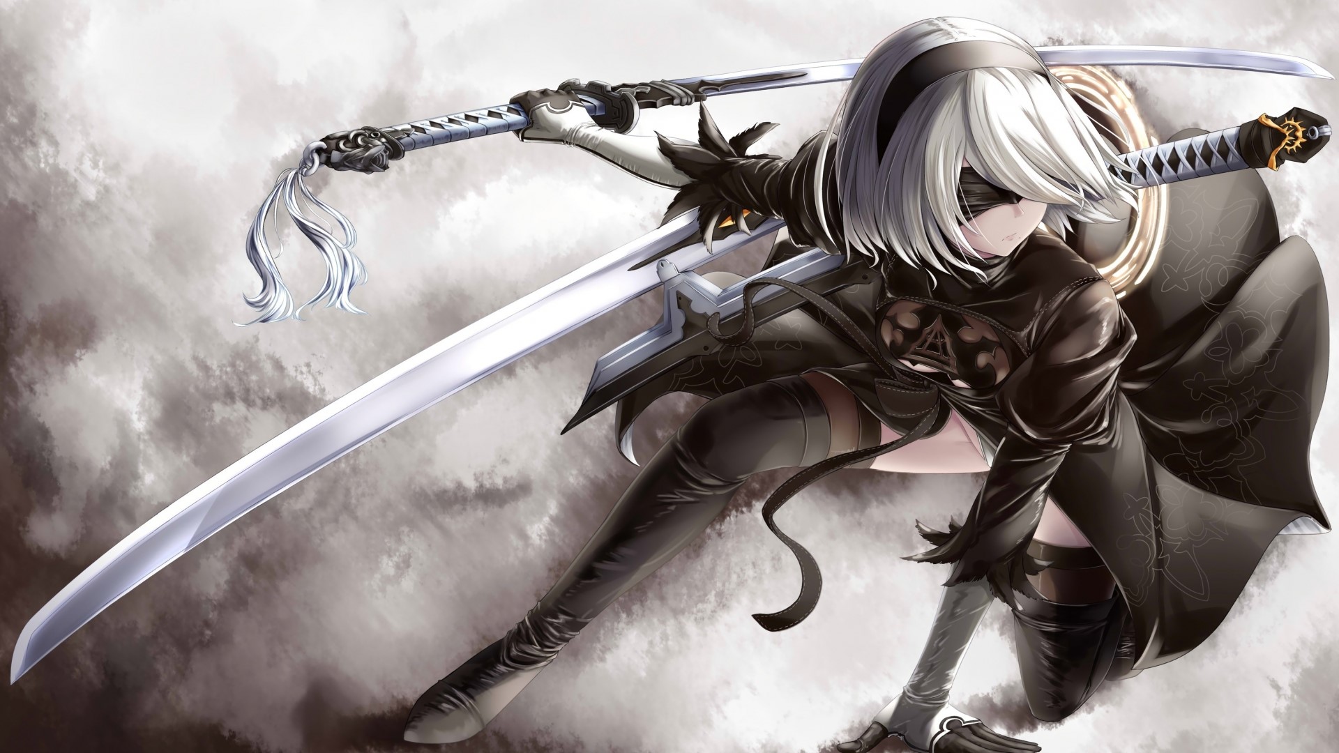 2B from NieR: Automata with swords HD Wallpaper