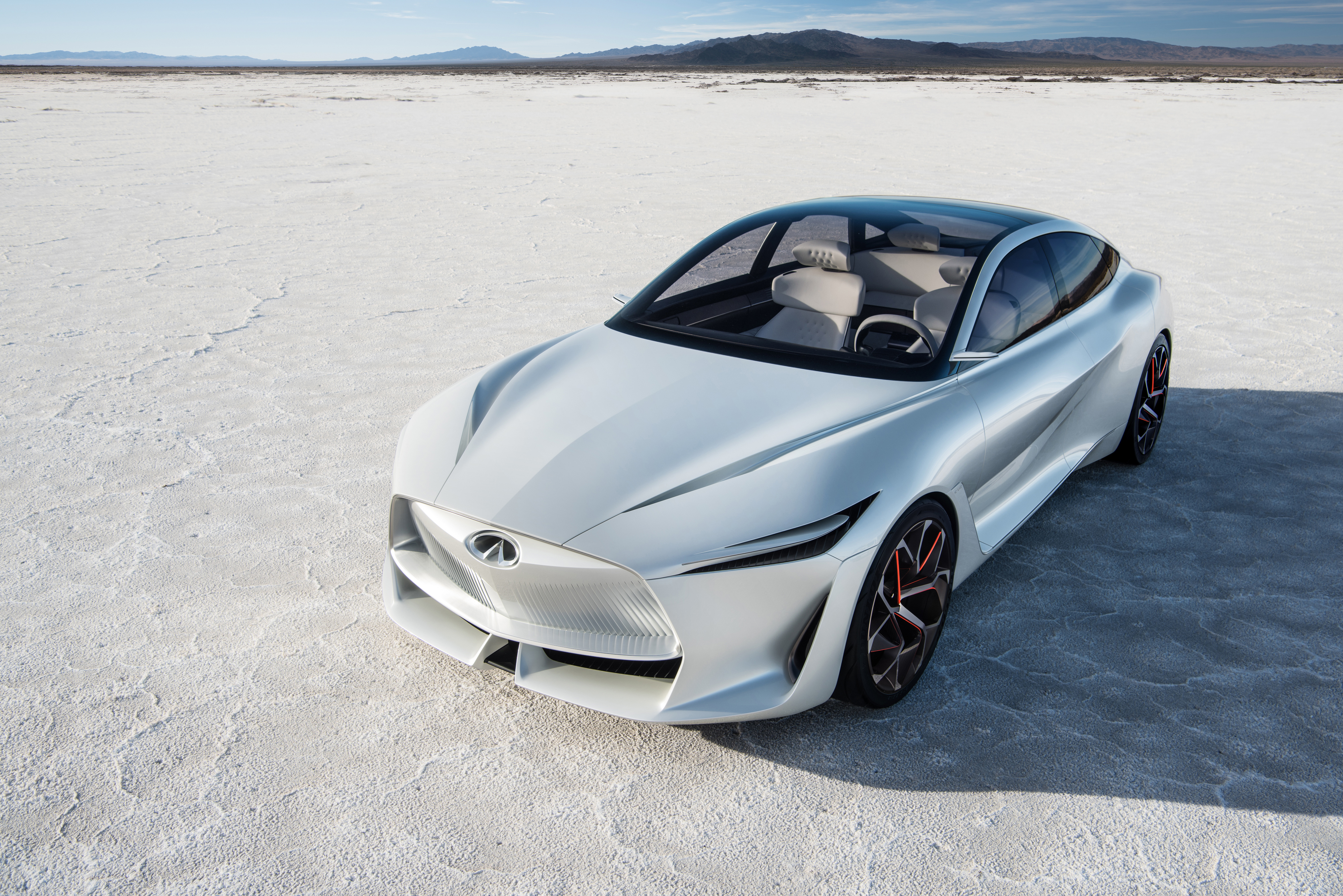 Infiniti Q Inspiration concept car on salt flats 4K HD Wallpaper