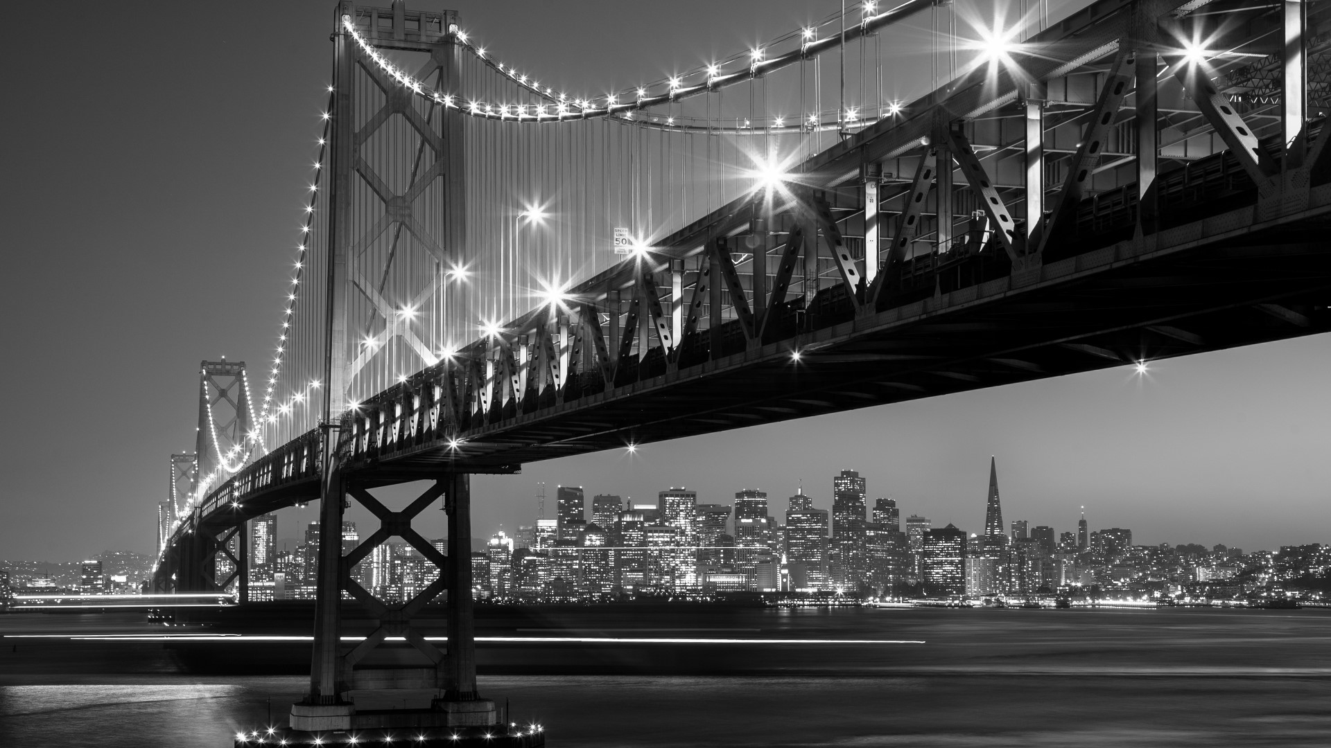 San Francisco Bay Bridge at Night HD Wallpaper