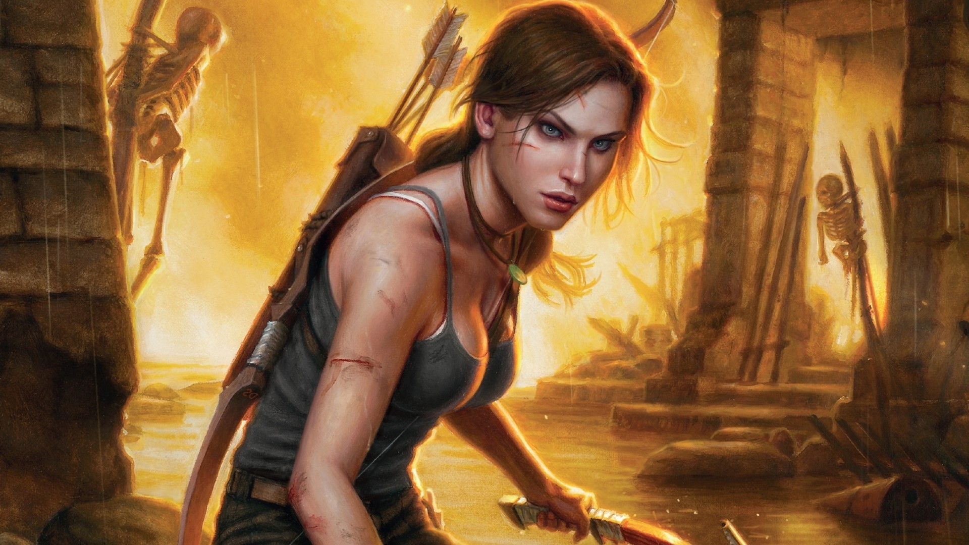Lara Croft from Tomb Raider in a ruin HD Wallpaper