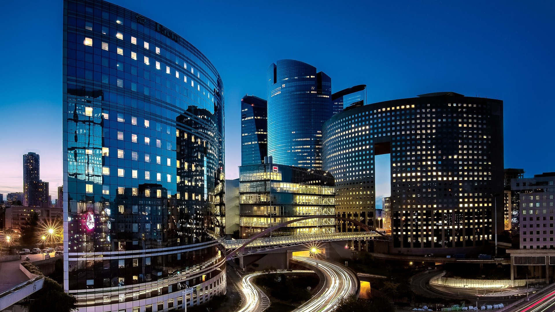 Modern skyscrapers in Paris at dusk HD Wallpaper