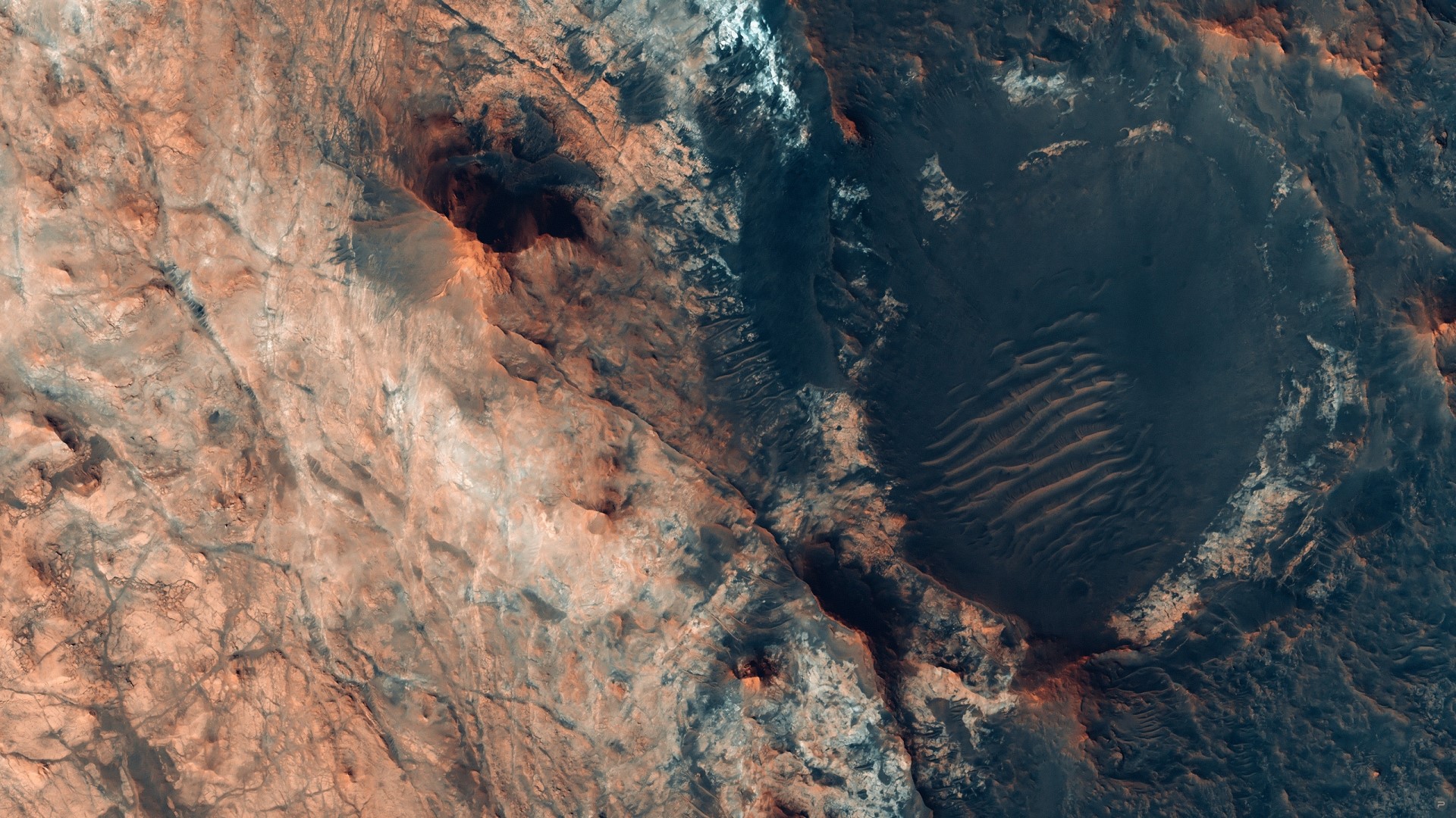 Mars landscape with sedimentary rock formations HD Wallpaper