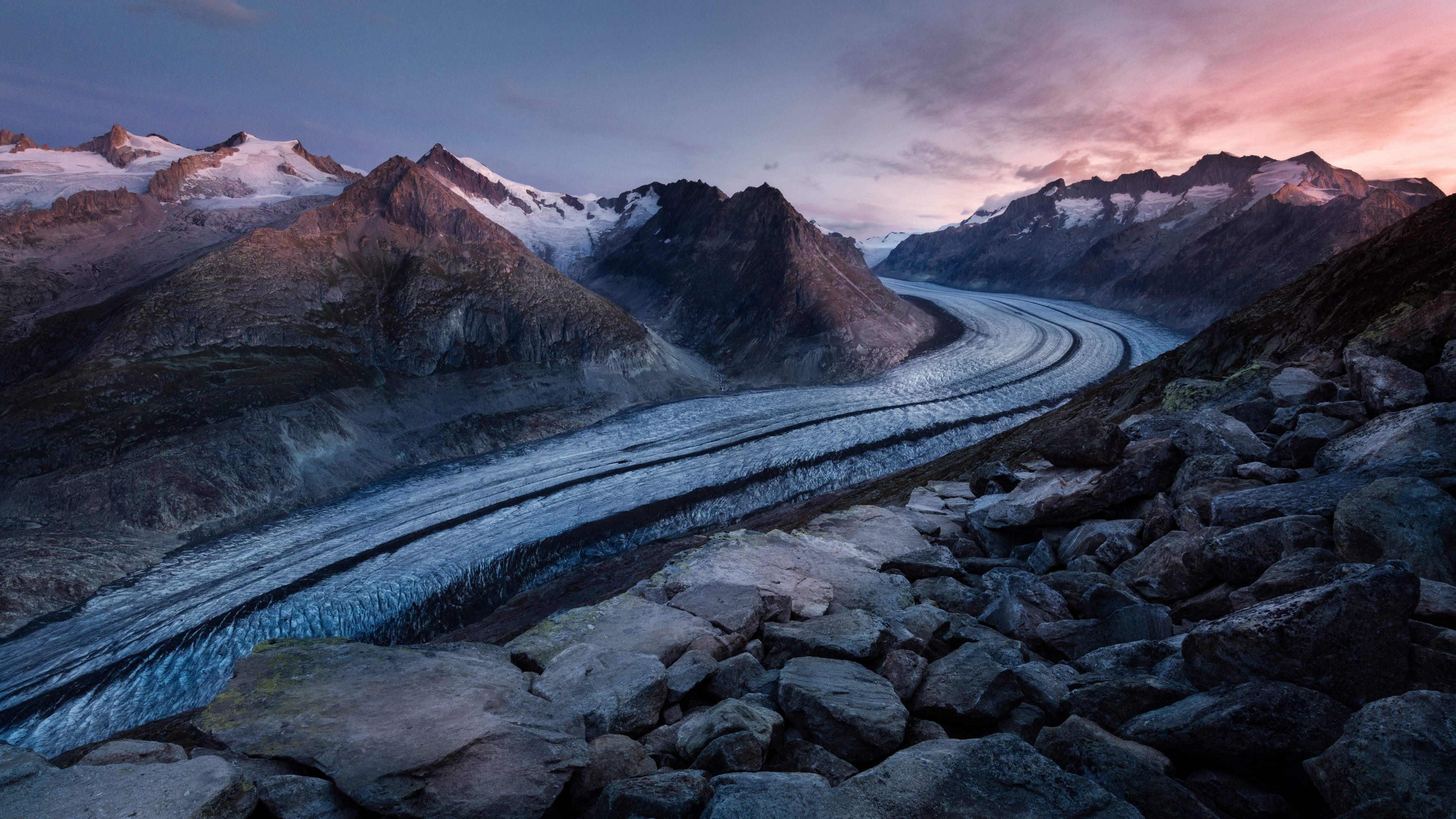 Aletsch Glacier in Switzerland at Sunset HD Wallpaper