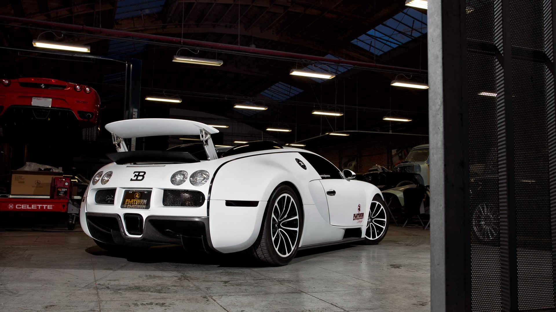 White Bugatti Veyron in a garage HD Wallpaper
