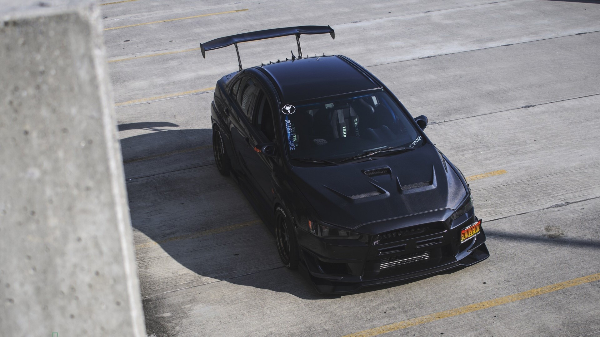 Black Mitsubishi Lancer Evolution X with Spoiler HD Wallpaper