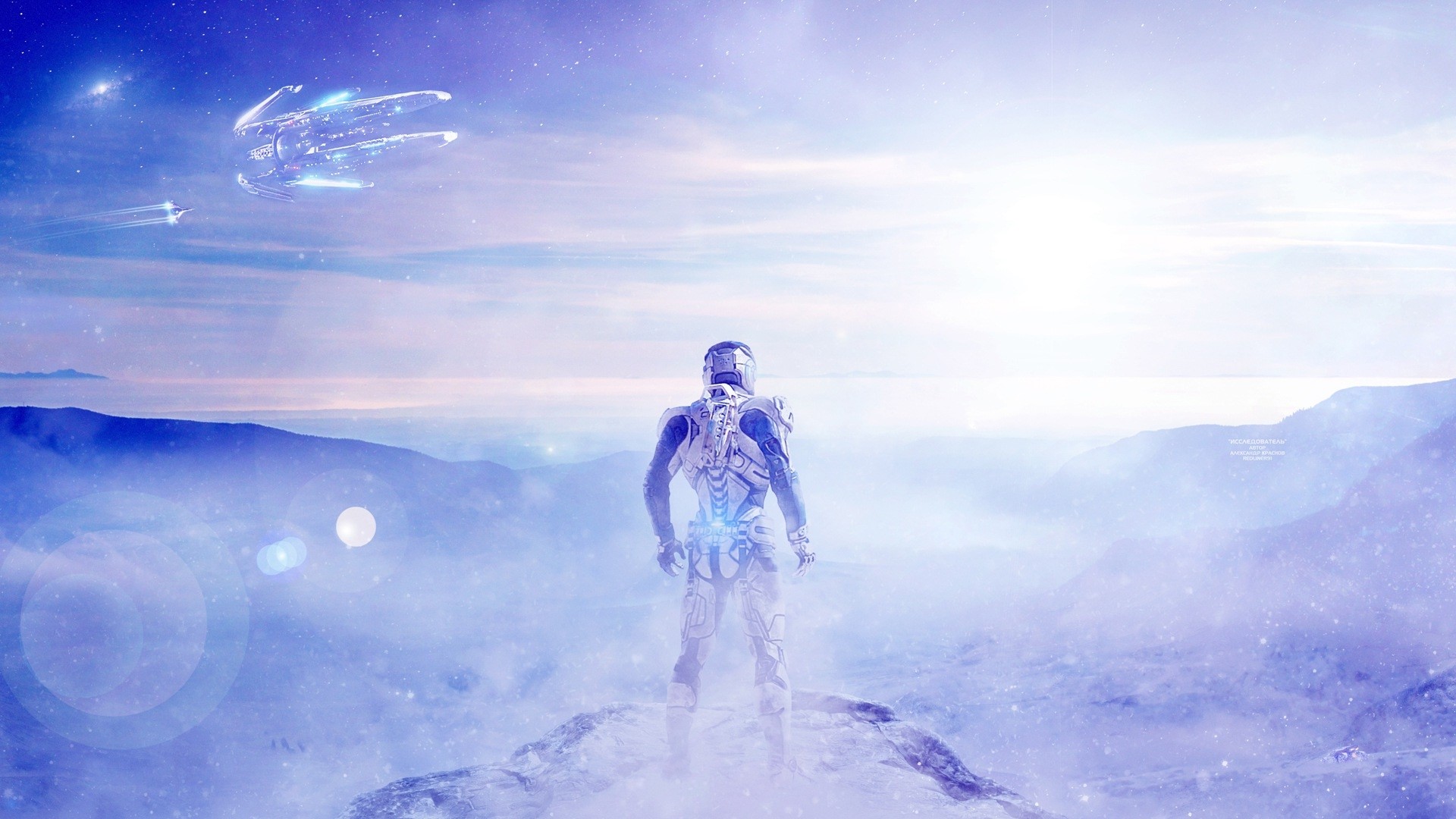 Astronaut looking at spaceships in Mass Effect Andromeda HD Wallpaper