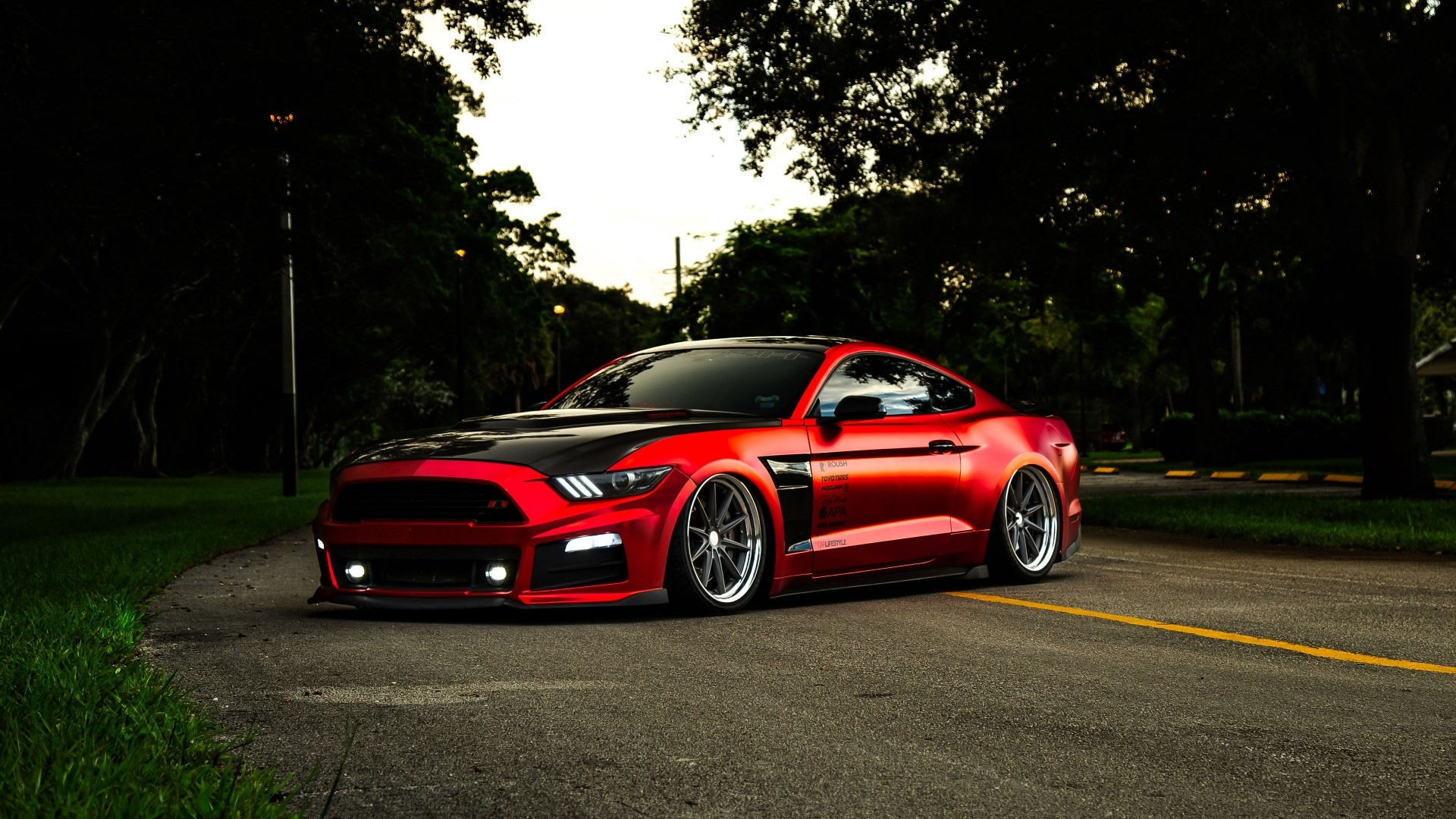 Red Ford Mustang GT on a Road HD Wallpaper