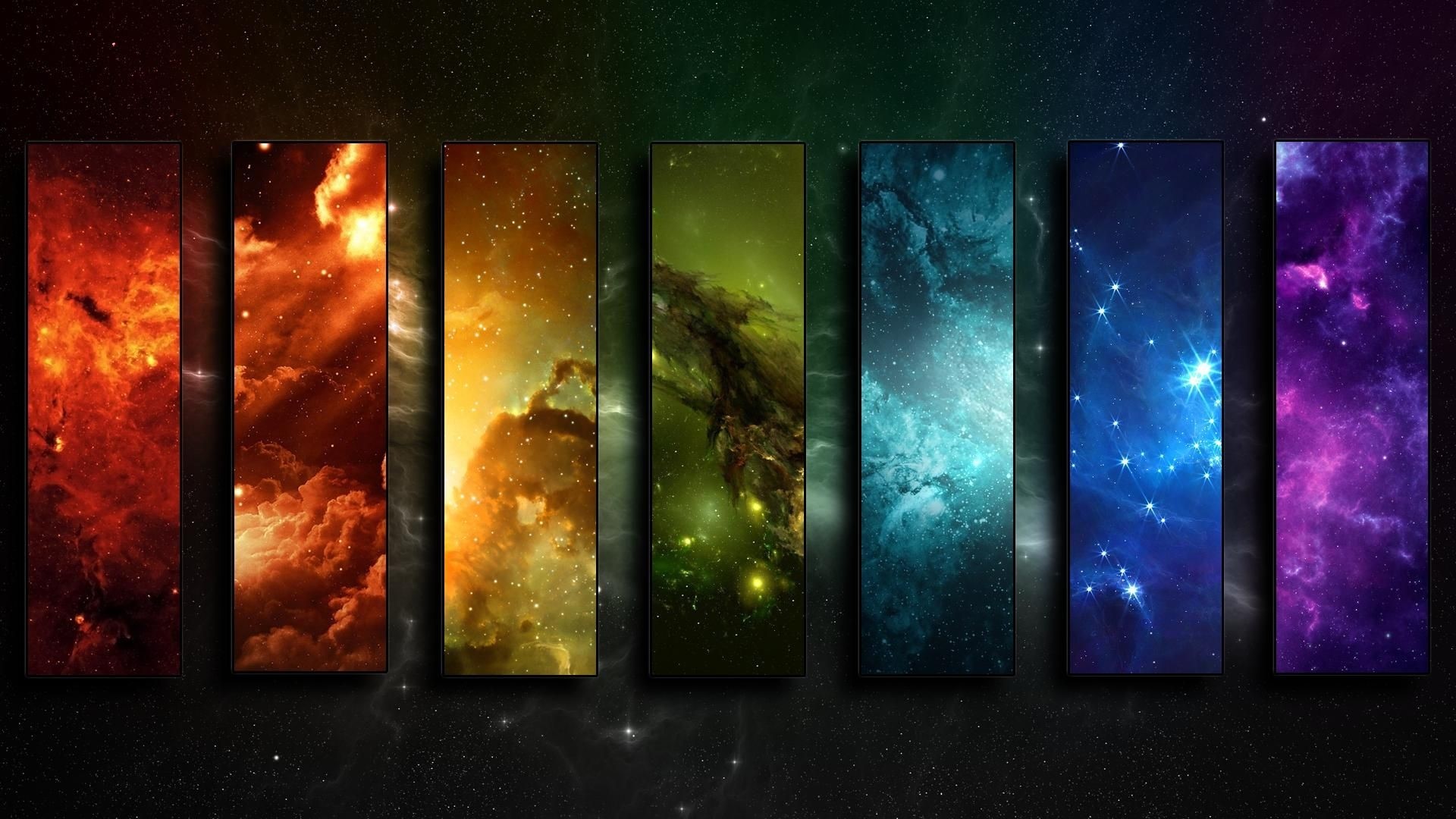 Collage of Nebulae and Star Fields in Various Colors HD Wallpaper