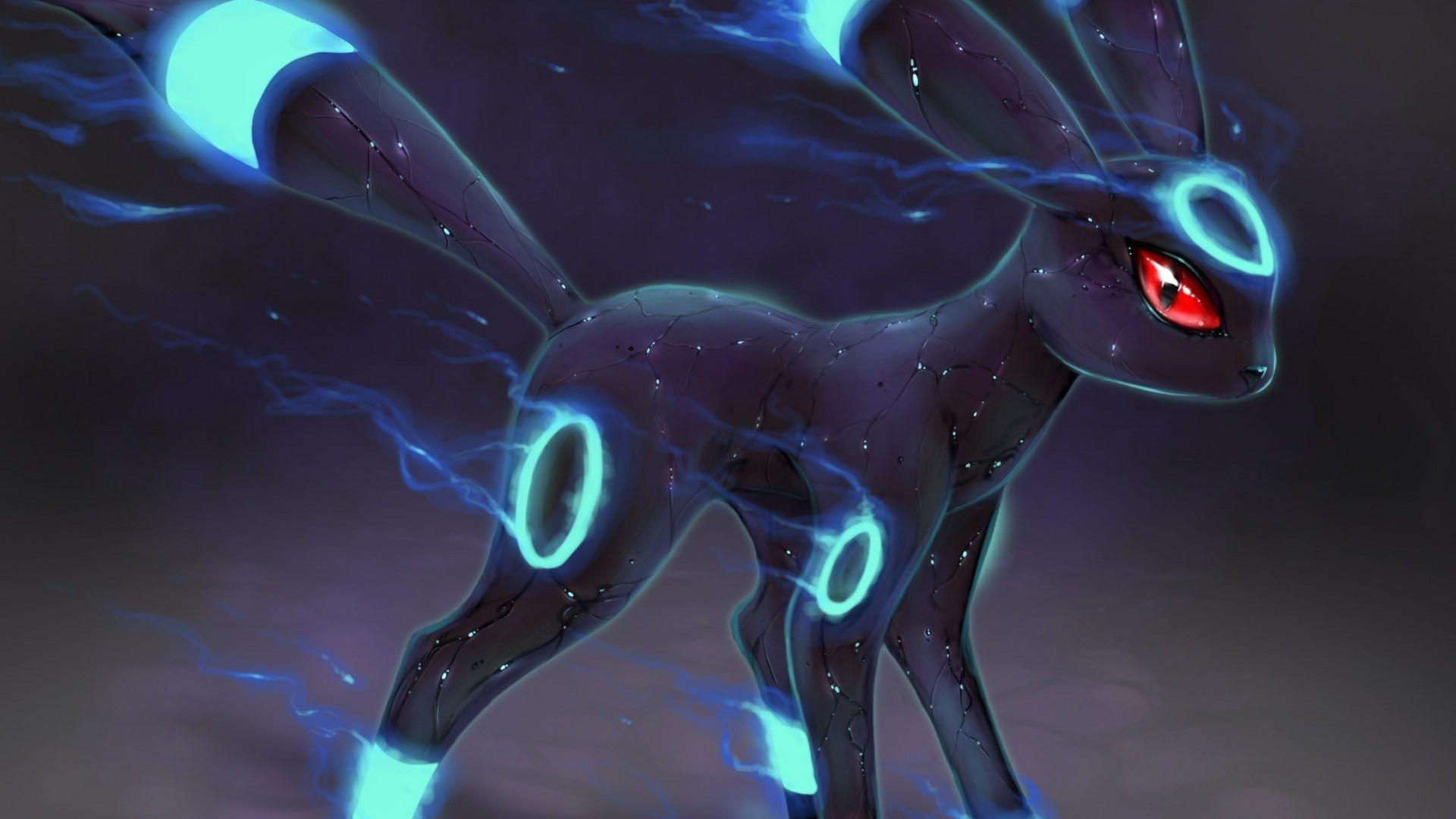 Umbreon from Pokémon with glowing blue energy HD Wallpaper