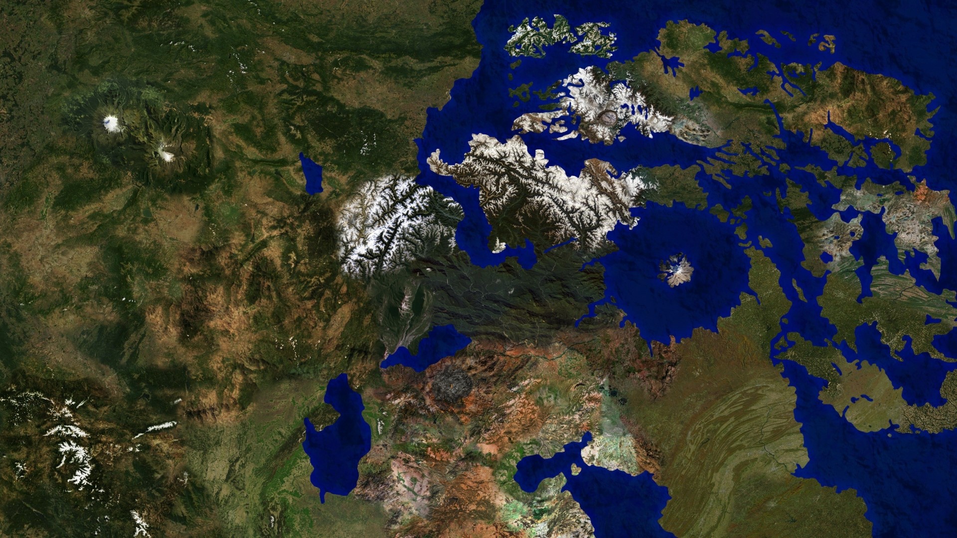 Satellite view of Earth's landmasses and oceans HD Wallpaper