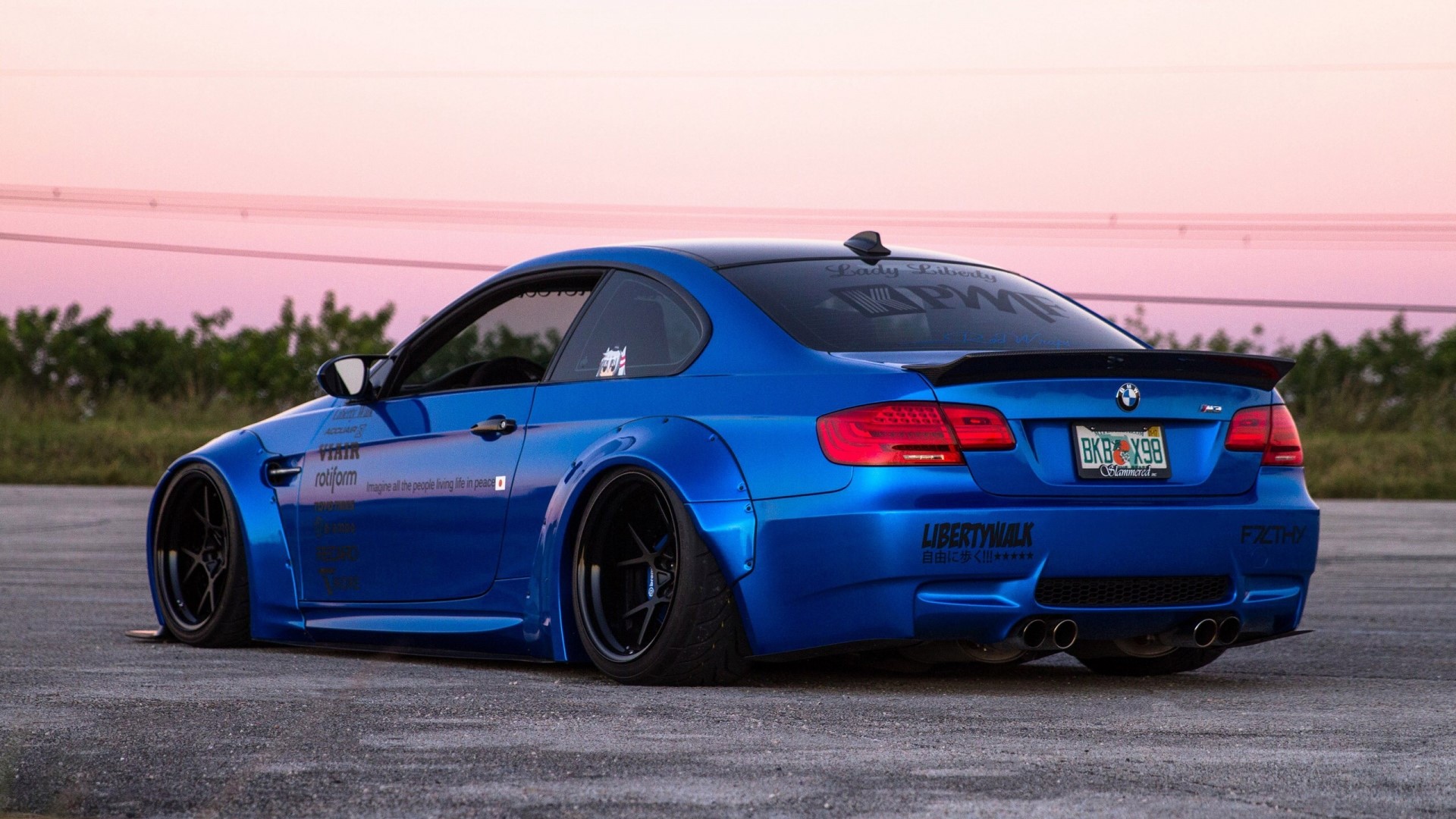 Blue BMW M3 with Liberty Walk body kit HD Wallpaper