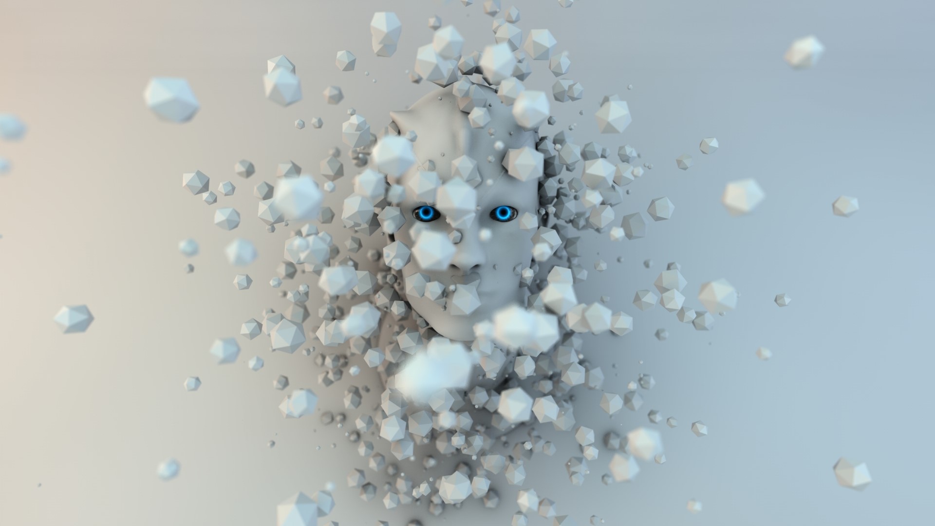 Abstract face with blue eyes and geometric particles HD Wallpaper