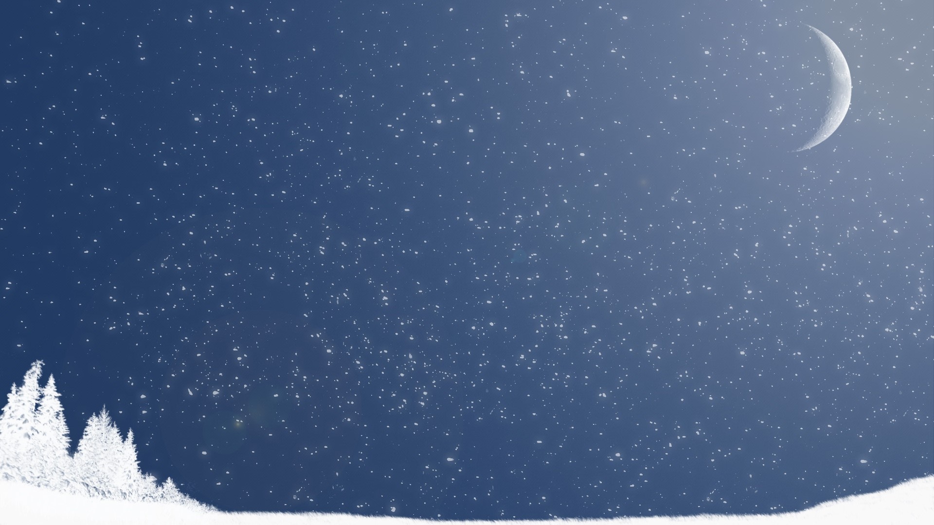 Winter night sky with moon and snow-covered trees HD Wallpaper