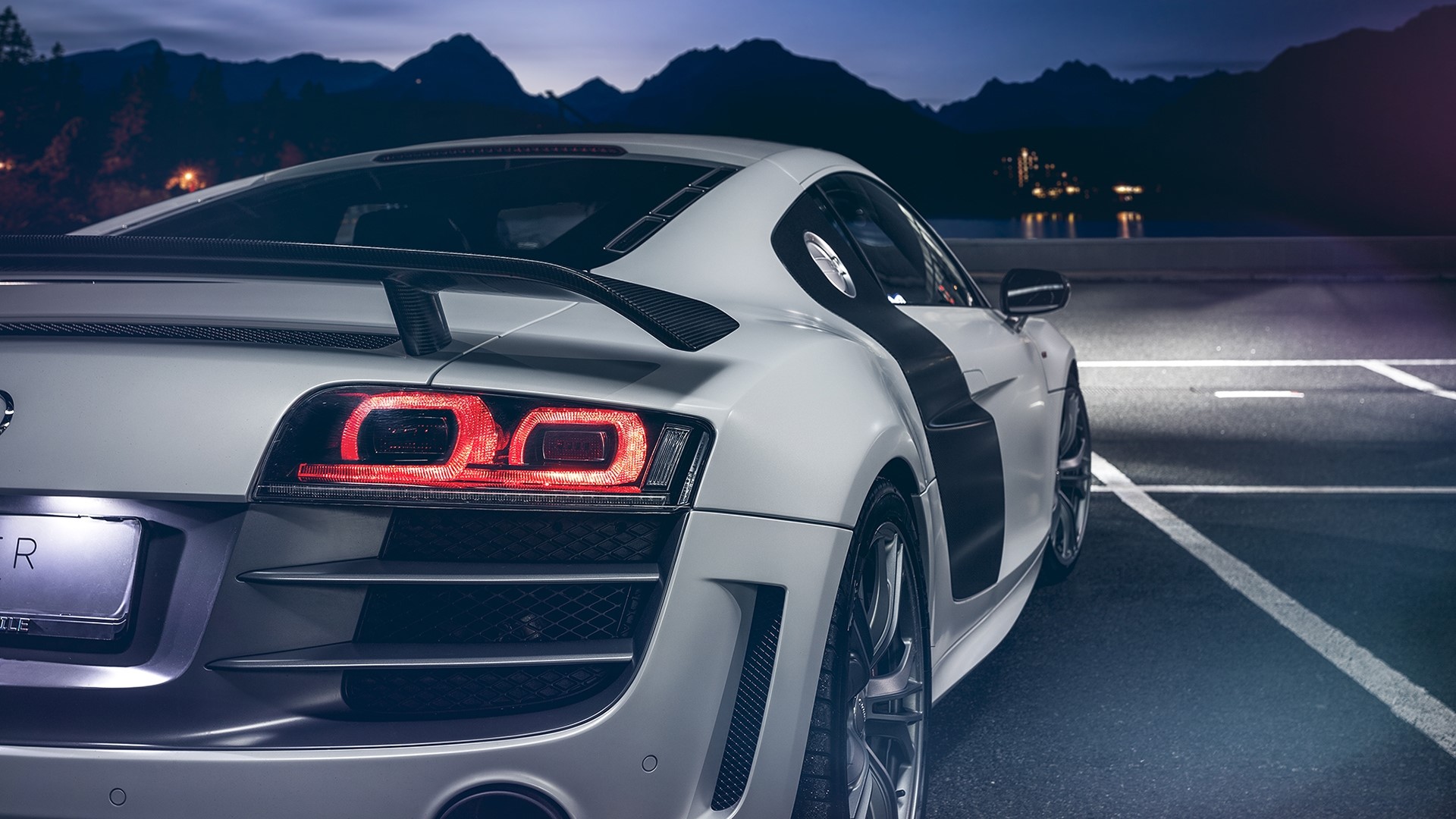 White Audi R8 sports car at night HD Wallpaper