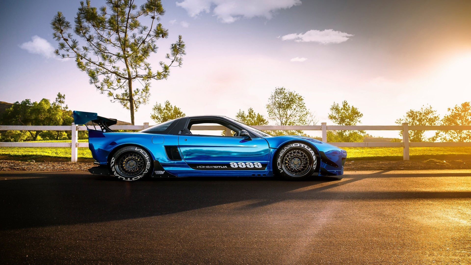 Blue Honda NSX with large rear spoiler HD Wallpaper