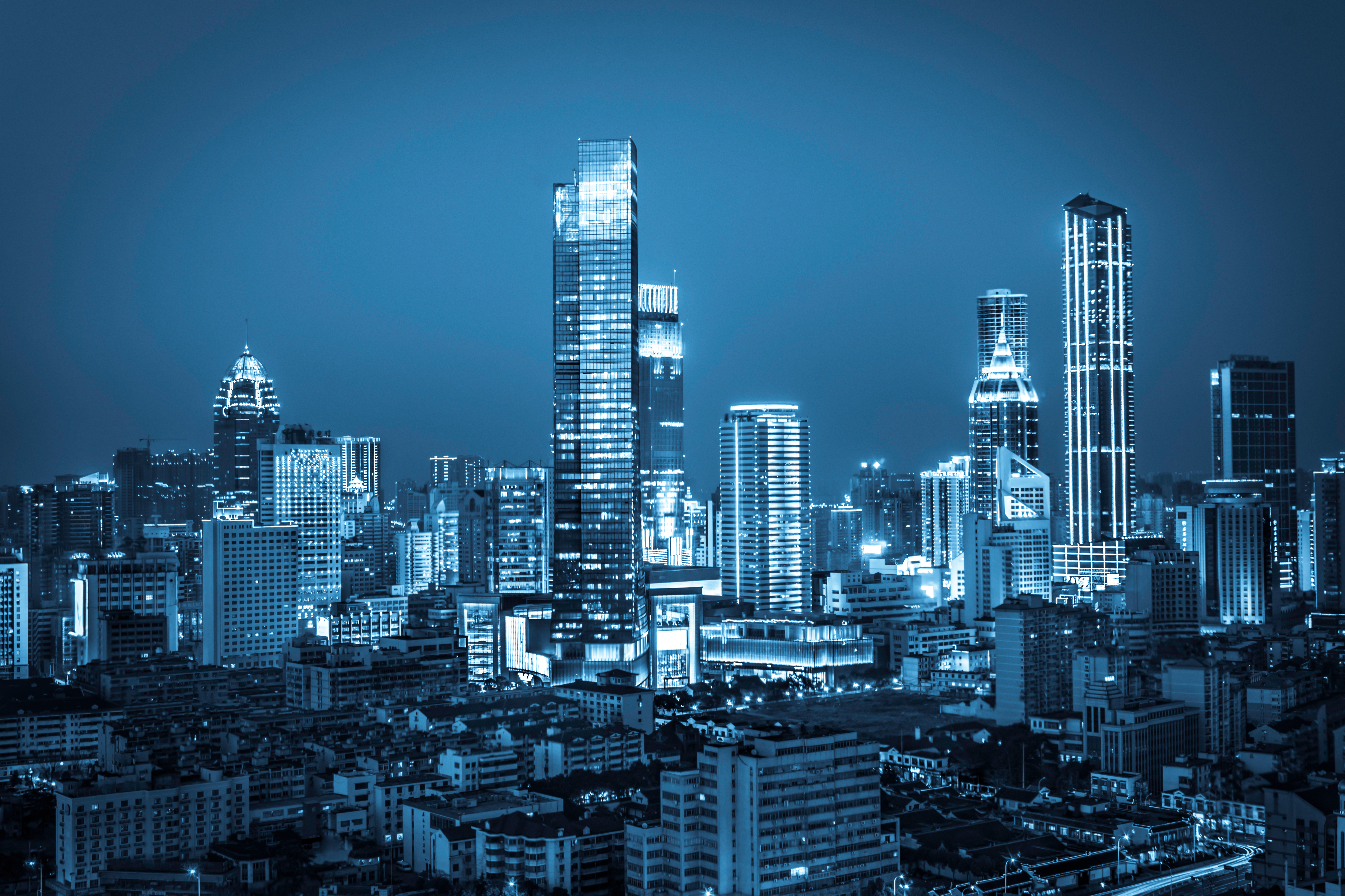 Modern City Skyline at Night HD Wallpaper