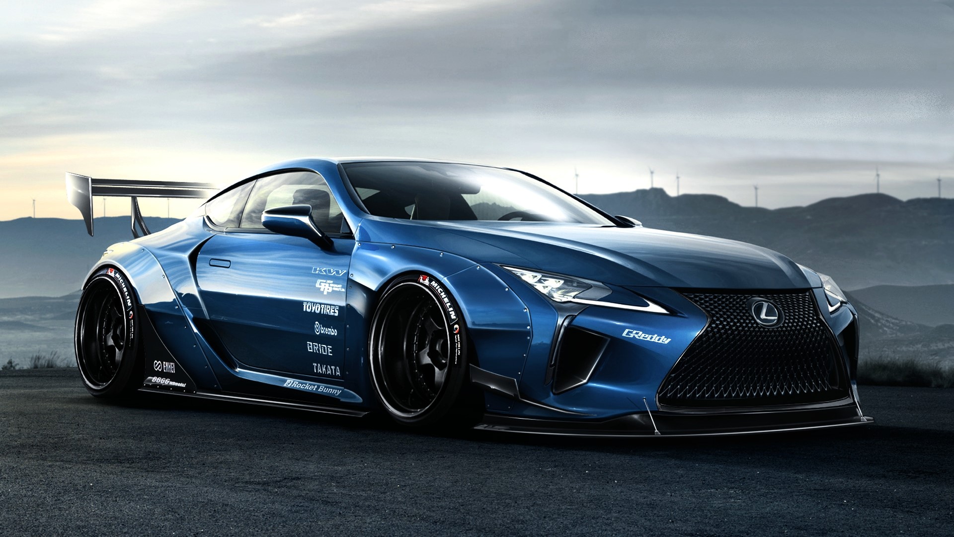 Blue Lexus LC 500 Widebody with a Rear Wing HD Wallpaper